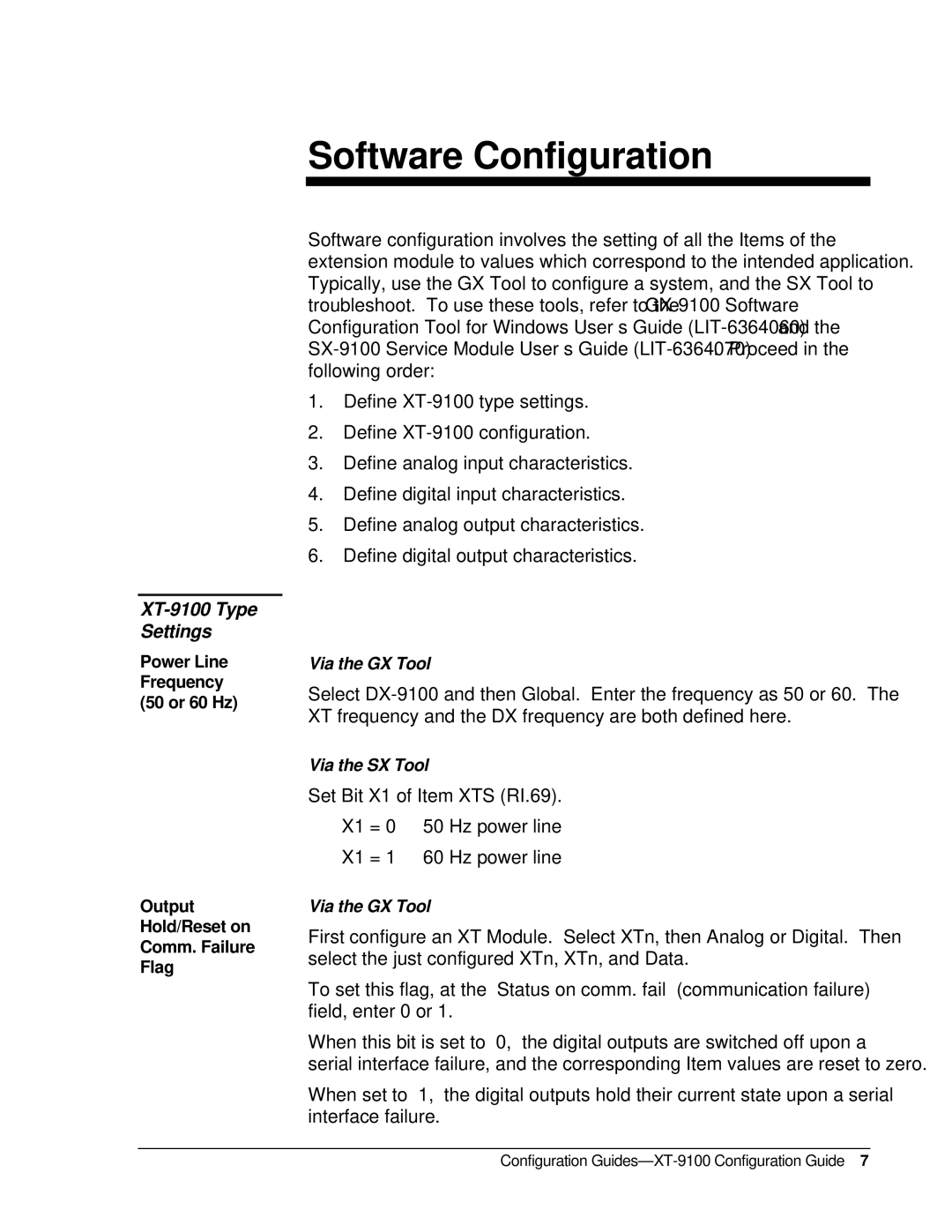 Johnson Controls XP-910x appendix Software Configuration, XT-9100 Type Settings 