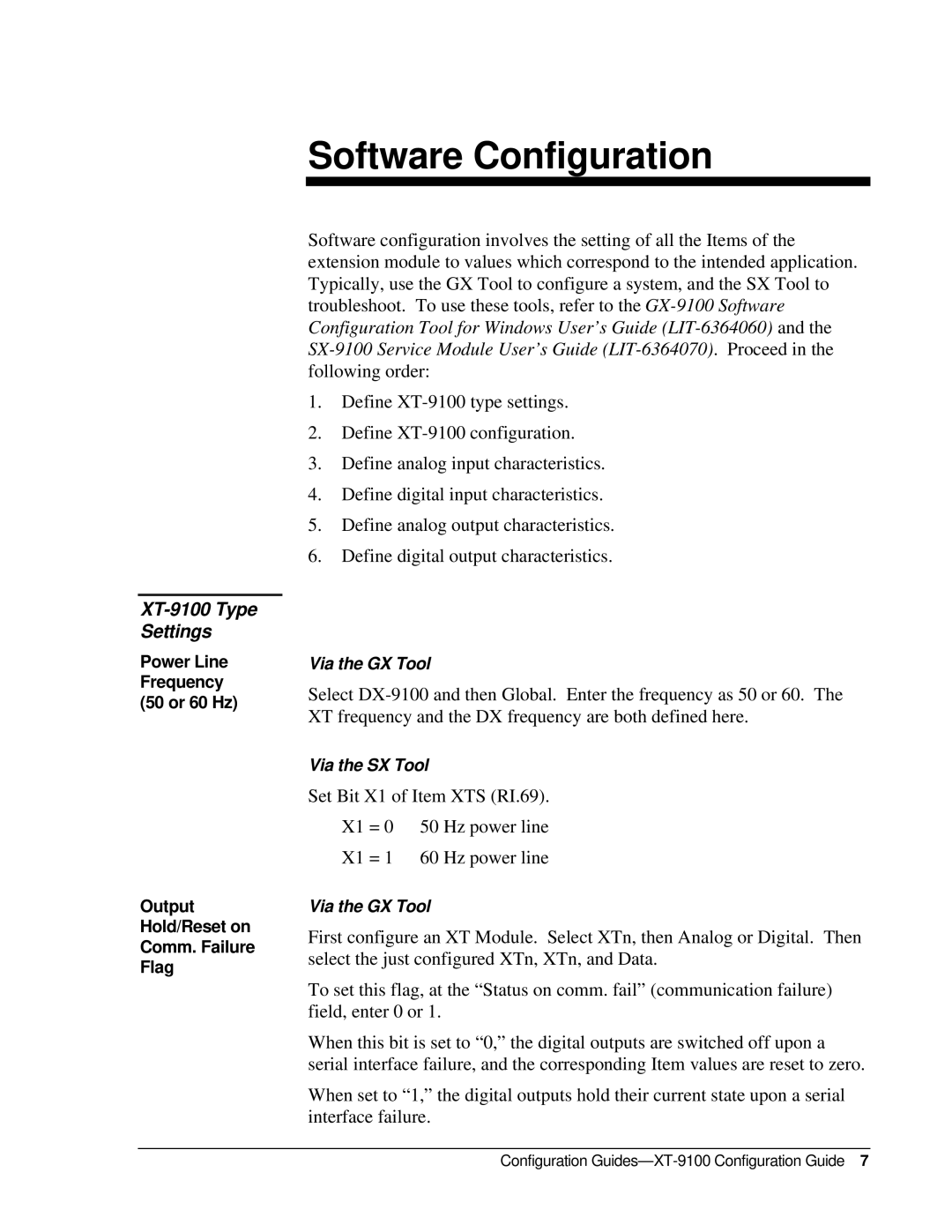Johnson Controls XP-910x appendix Software Configuration, XT-9100 Type Settings 