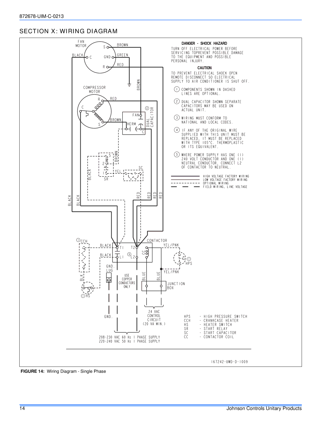 Johnson Controls GCGD, YCJ(D, TCJ(D, 13 & 14.5 SEER - TCG(D, F) SERIES installation manual Section X Wiring Diagram 