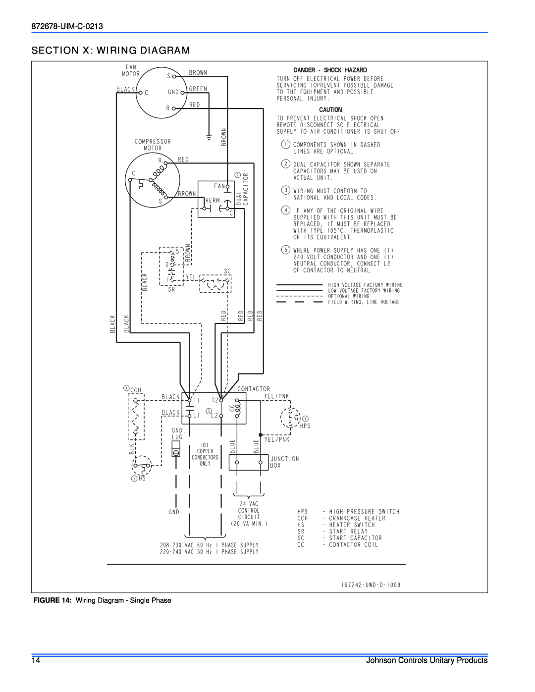 Johnson Controls GCGD, YCJ(D, F) Section X Wiring Diagram, Wiring Diagram - Single Phase, Johnson Controls Unitary Products 