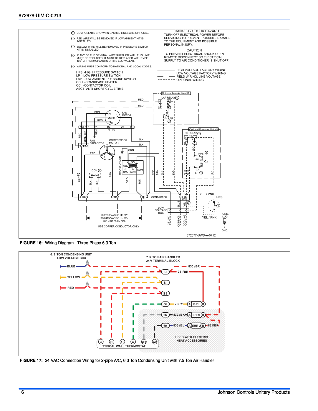 Johnson Controls 13 & 14.5 SEER - TCG(D, YCJ(D, F) Wiring Diagram - Three Phase 6.3 Ton, Johnson Controls Unitary Products 