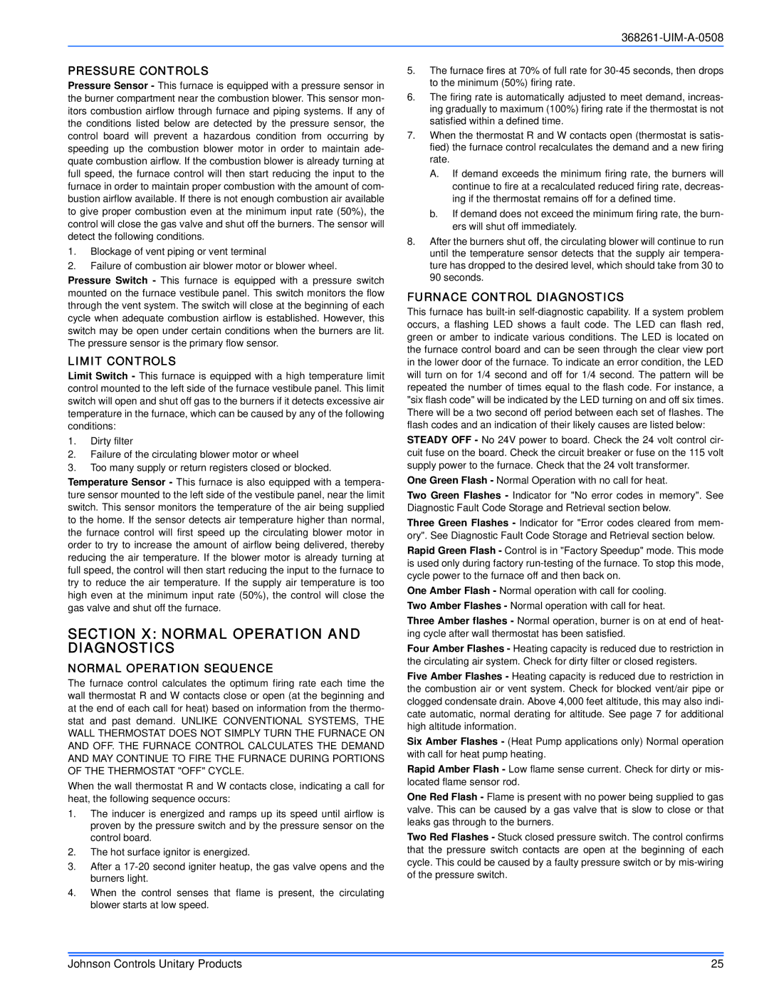 Johnson Controls TM8M/TMLM*MP, YM8M/YMLM*MP Section X Normal Operation and Diagnostics, Pressure Controls, Limit Controls 