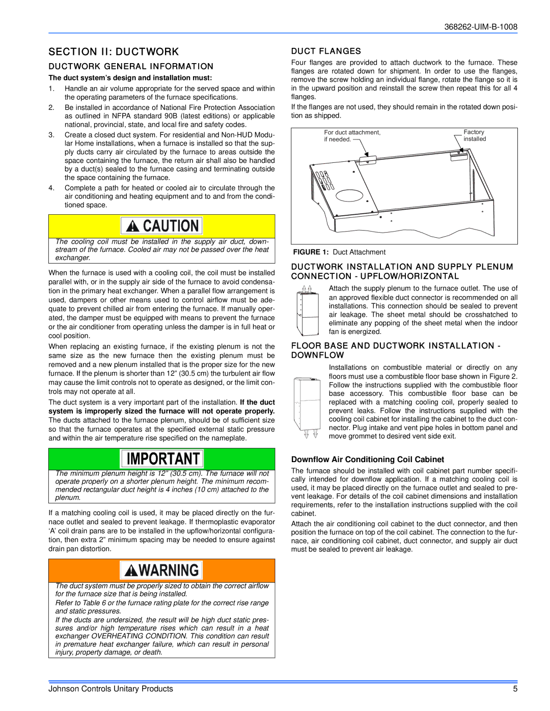 Johnson Controls LP8C/LPLC*MP, YP8C/YPLC*MP, TP8C/TPLC*MP Section II Ductwork, Ductwork General Information, Duct Flanges 