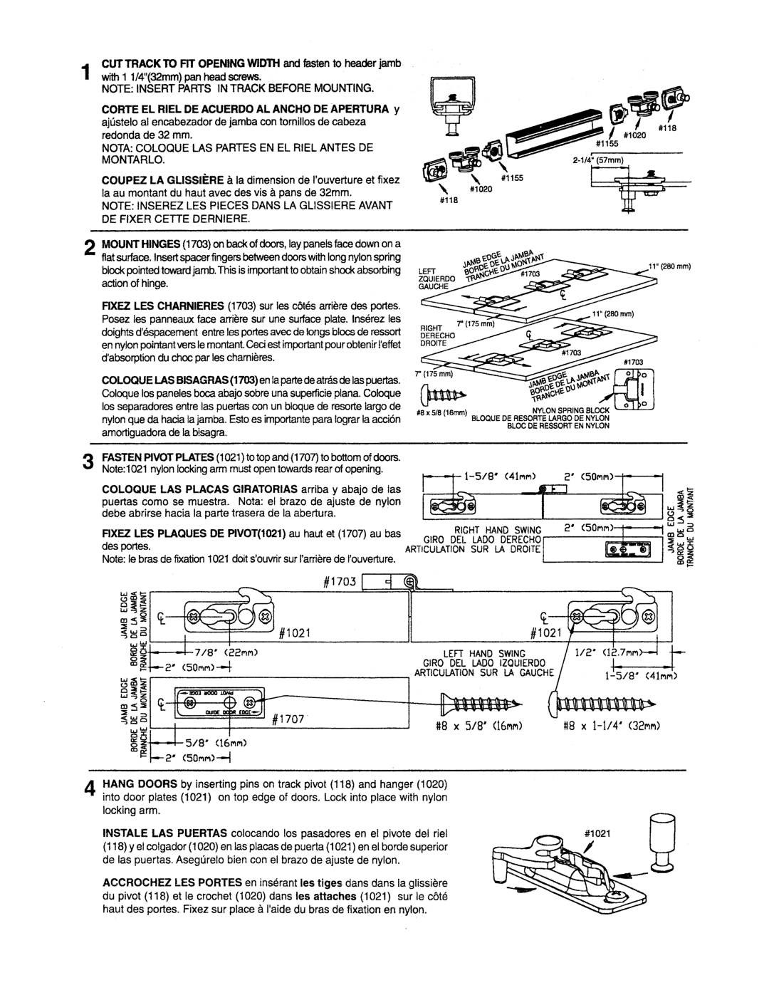 Johnson Hardware 111FD964, 111FD724, 111FD484, 111FD604, 111FD362 manual 