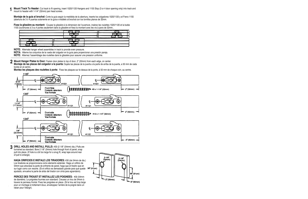 Johnson Hardware 118F Series, 134F Series, 138F Series manual Mount to header with 1-1/4 32mm pan head screws 