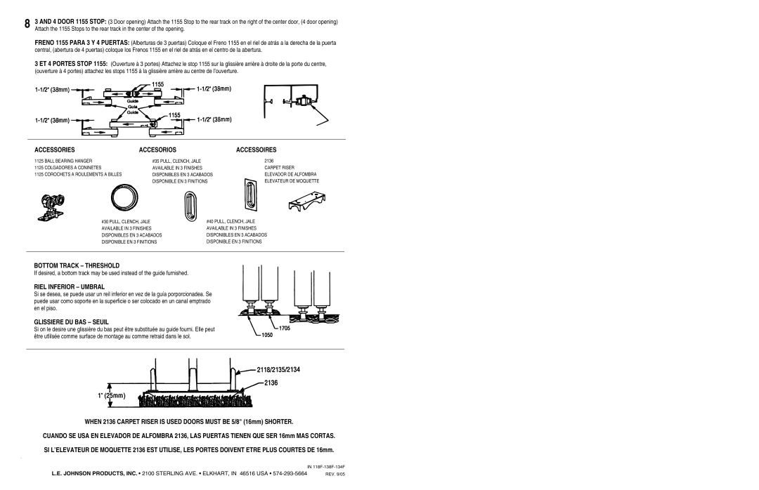 Johnson Hardware 138F Series, 134F Series, 118F Series manual Bottom Track Threshold 