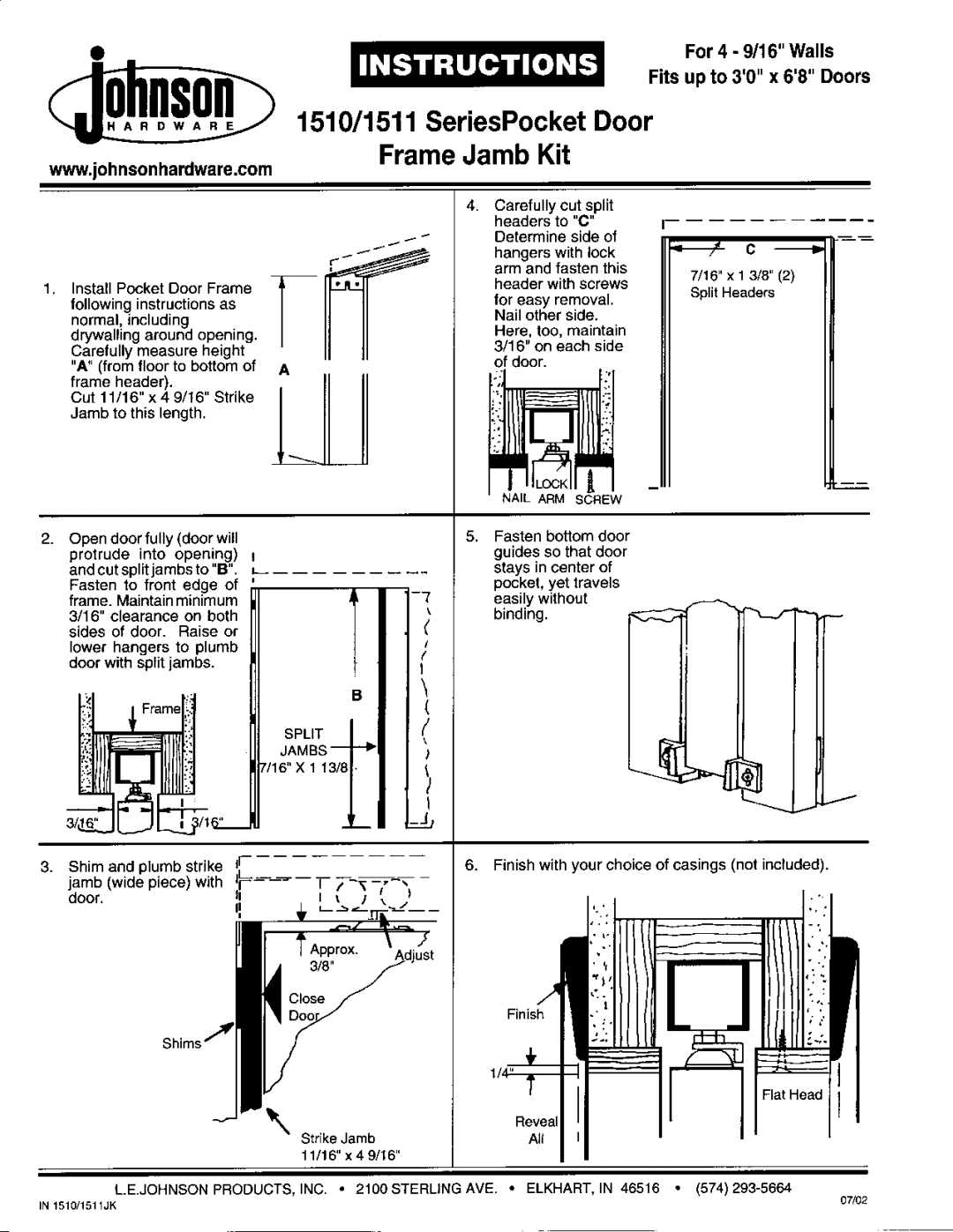 Johnson Hardware 1511 Series, 1510 Series, IN 1510JK, IN 1511JK manual 