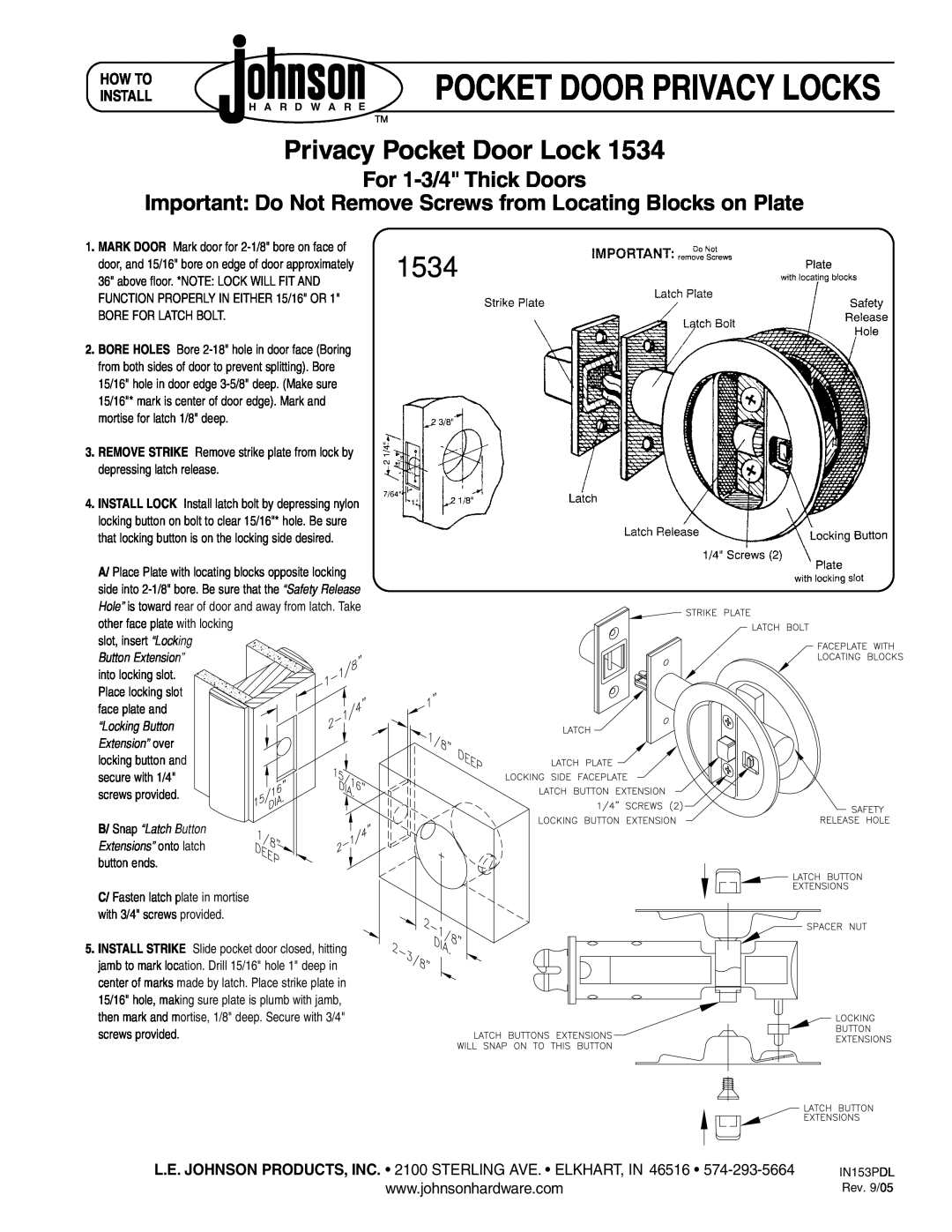 Johnson Hardware 1521 Pocket Door Privacy Locks, 1534, Privacy Pocket Door Lock, For 1-3/4Thick Doors, How To Install 