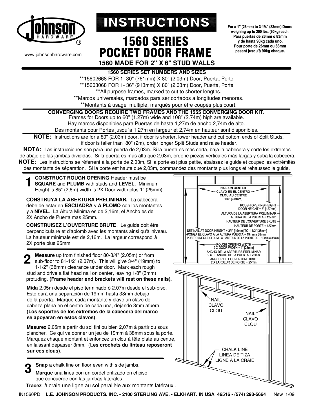 Johnson Hardware 15602668, 1560 Series, 15603068 manual 