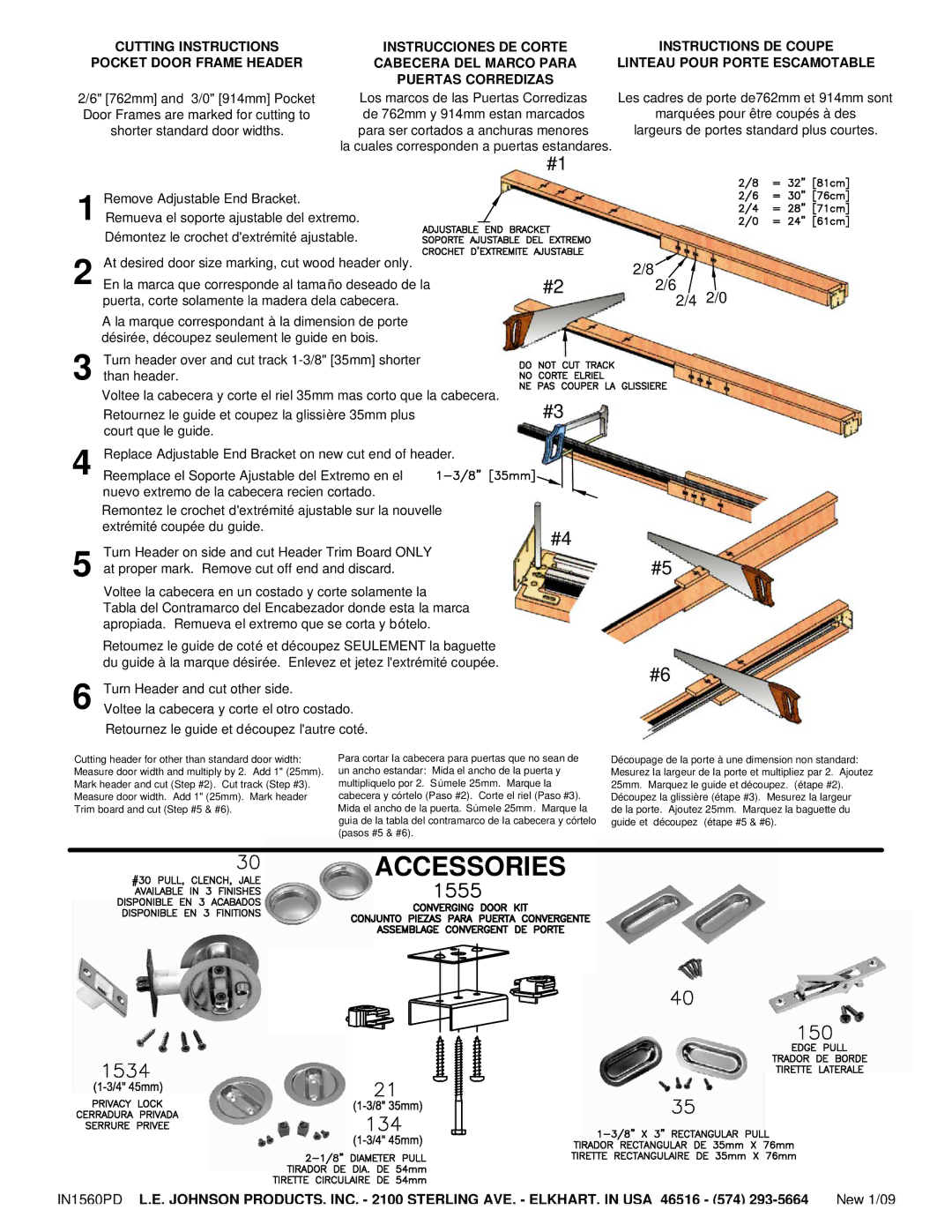 Johnson Hardware 15602668, 1560 Series, 15603068 manual Accessories 