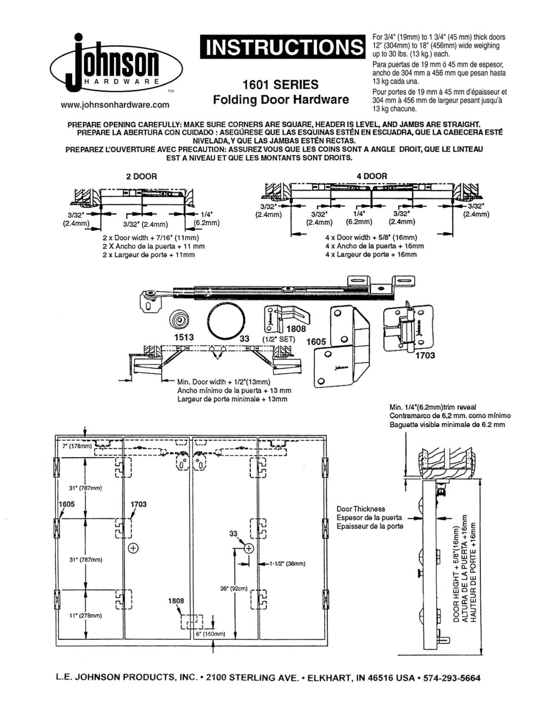 Johnson Hardware 1601 SERIES manual 