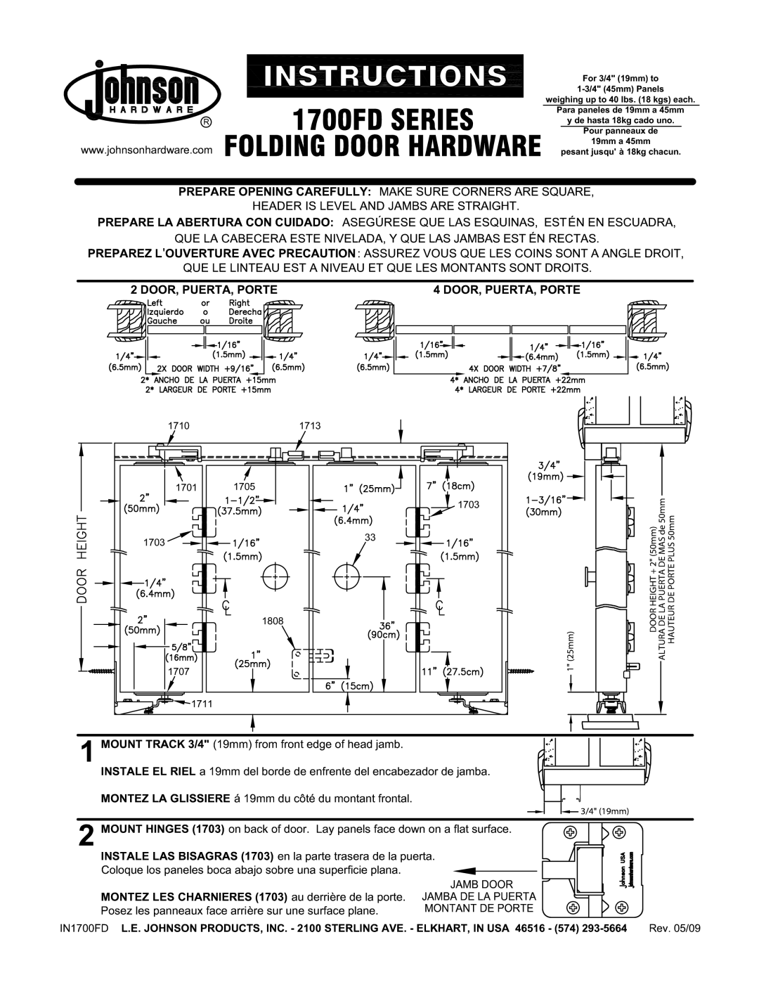 Johnson Hardware 1700FD Series, IN1700FD manual 