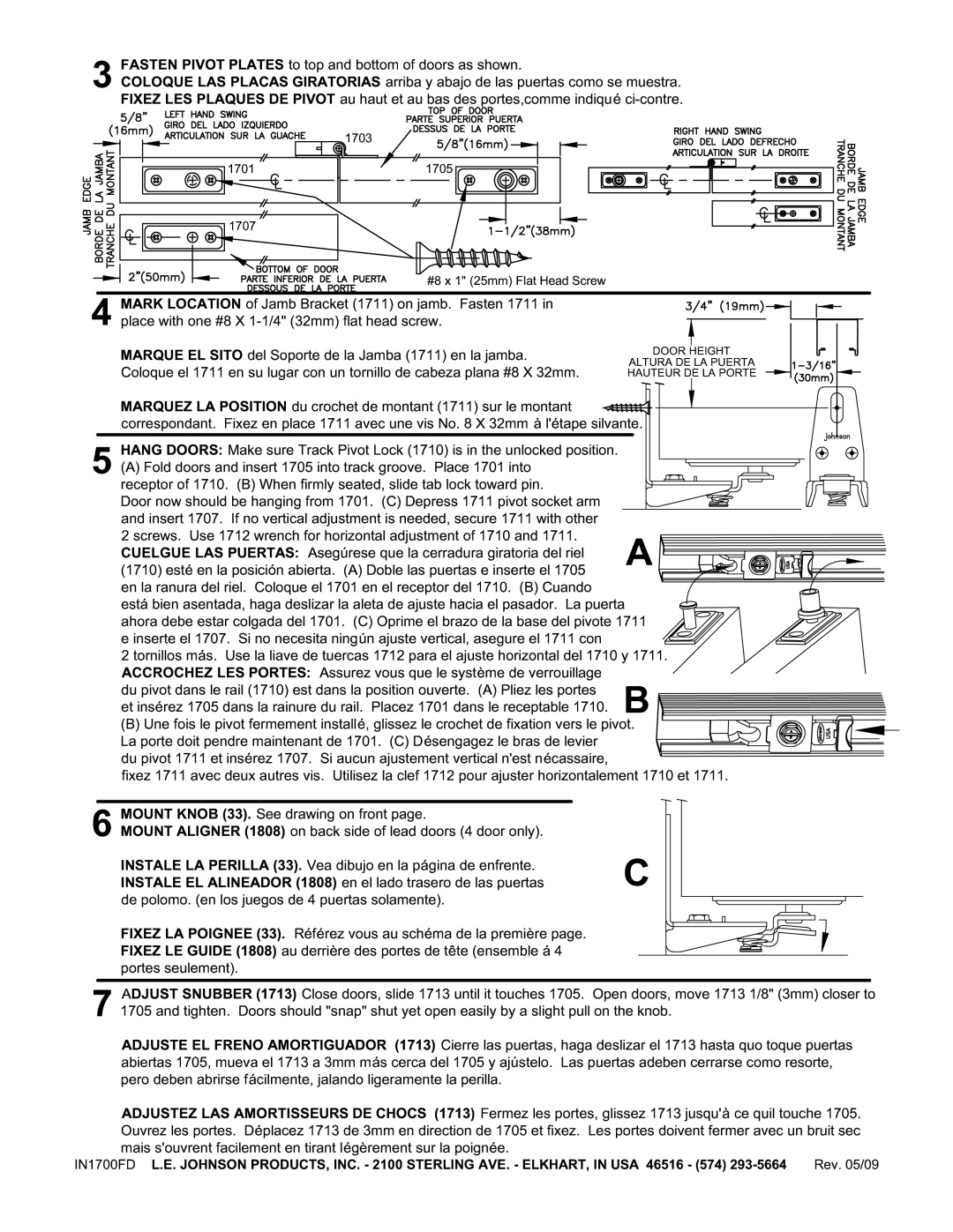 Johnson Hardware IN1700FD, 1700FD Series manual 