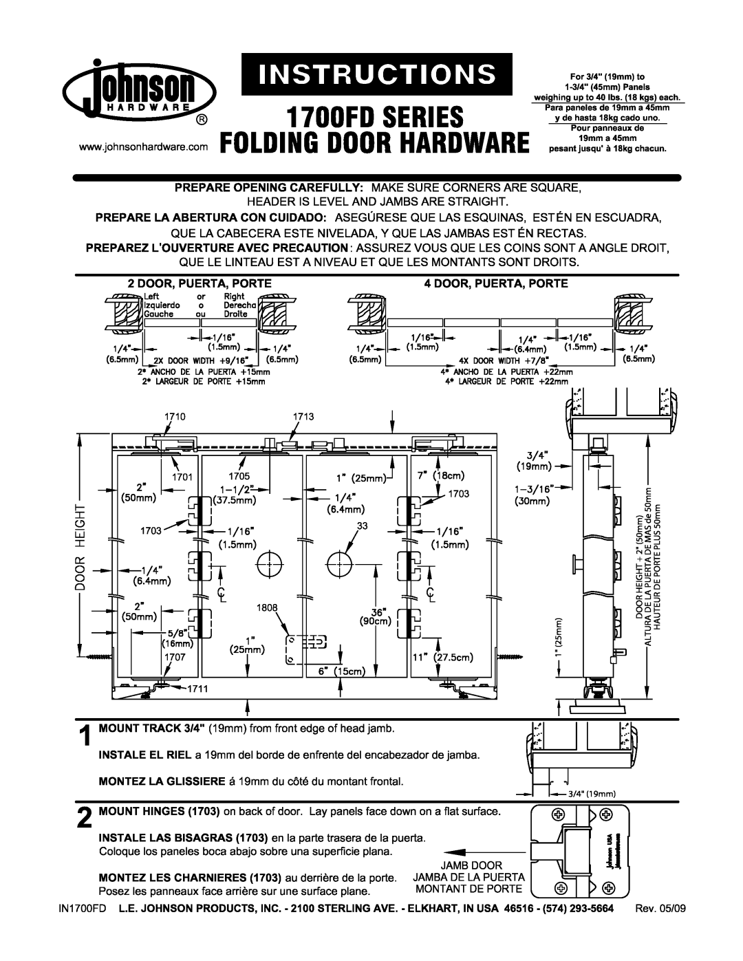 Johnson Hardware 1700FD Series, IN1700FD manual 