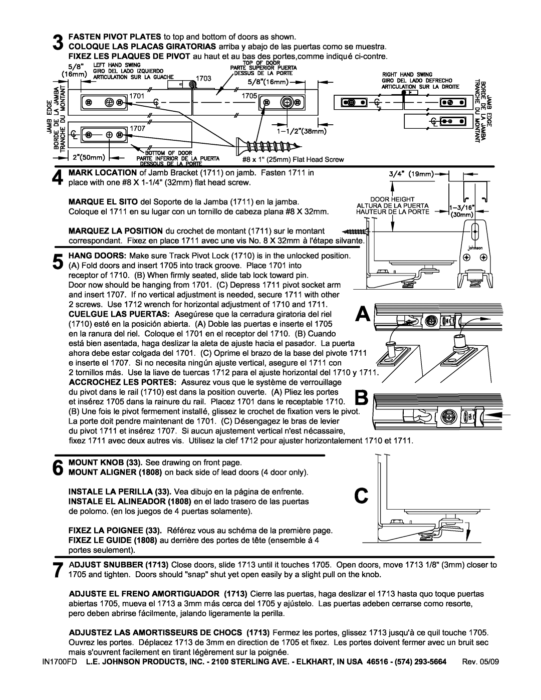 Johnson Hardware IN1700FD, 1700FD Series manual 