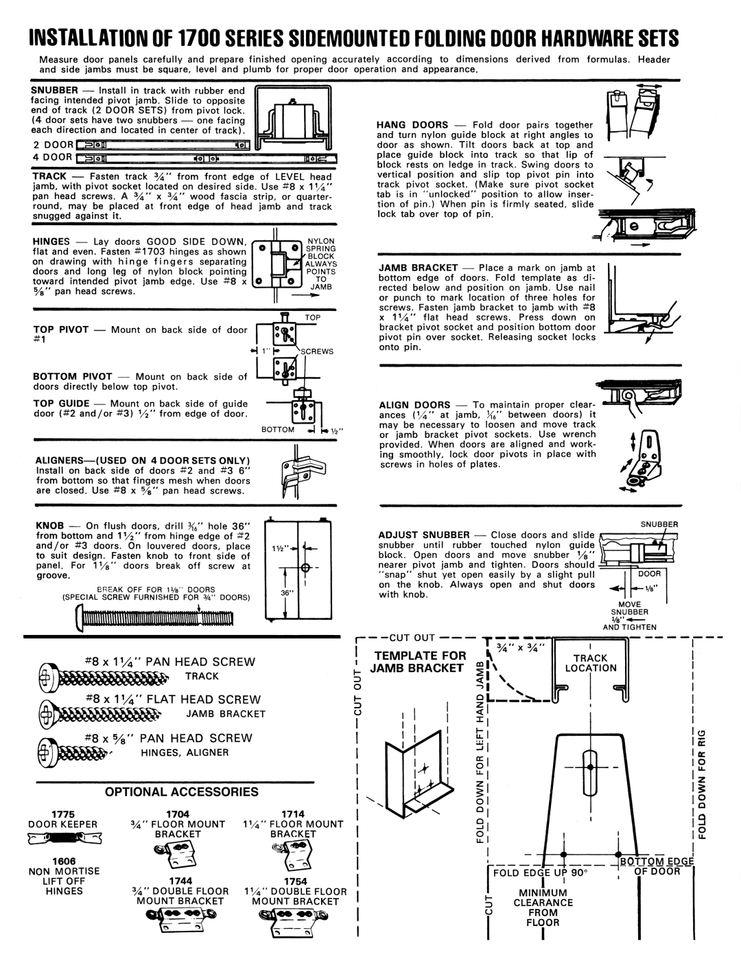 Johnson Hardware IN17FDSM, 1718, 1734, 1738, 1770, 1700SM manual 