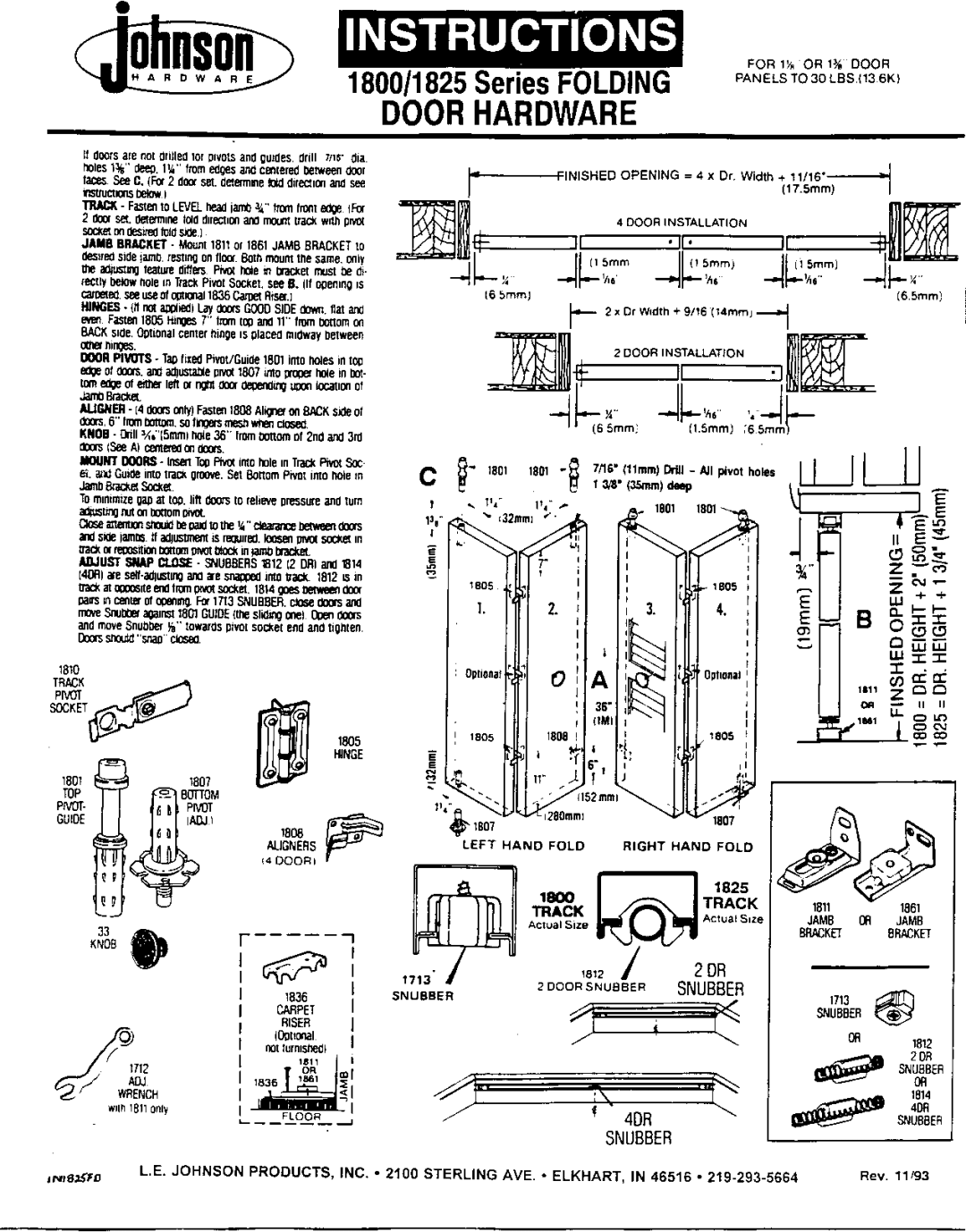 Johnson Hardware 1825 Series manual 