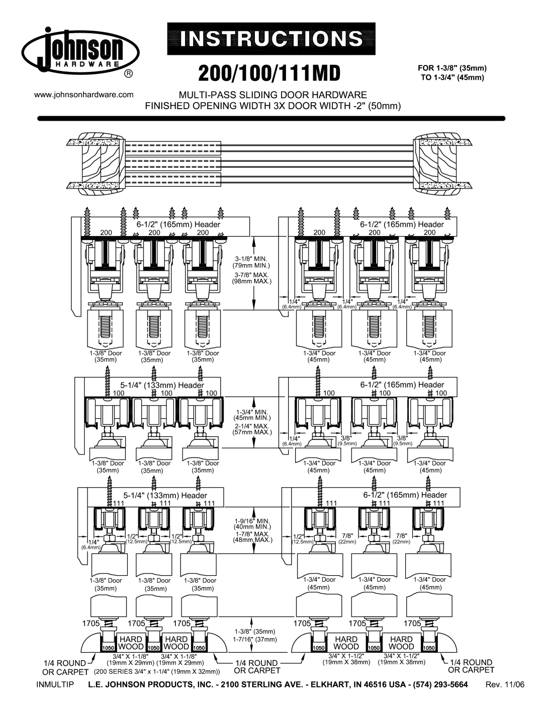 Johnson Hardware 100MD, 200MD, 111MD manual 