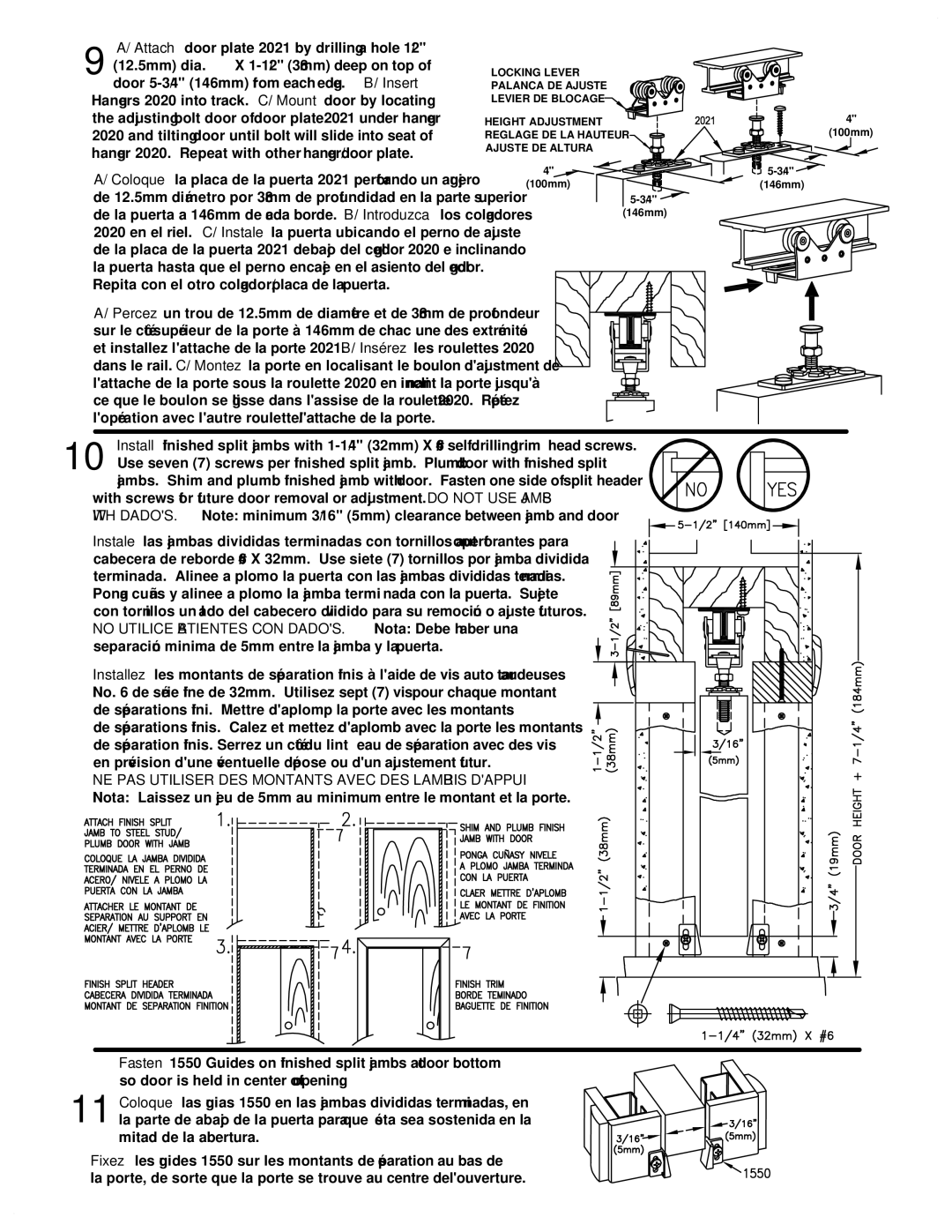 Johnson Hardware 20603068, 2060 SERIES, IN2060PD, 20602668 manual Door 5-3/4 146mm from each edge. B/ Insert 