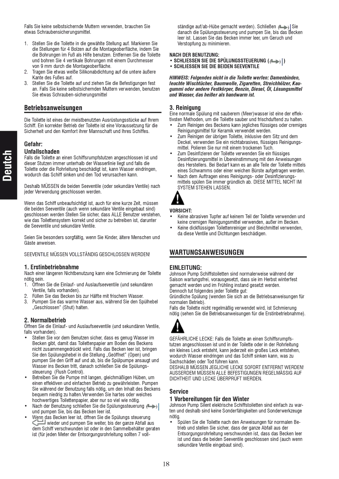 Johnson Hardware IB-412 R01 instruction manual Betriebsanweisungen, Wartungsanweisungen, Einleitung 