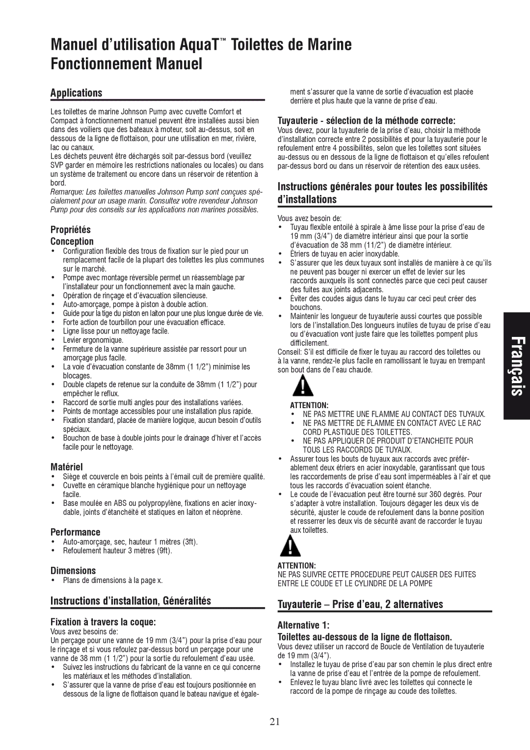 Johnson Hardware IB-412 R01 Instructions d’installation, Généralités, Tuyauterie Prise d’eau, 2 alternatives 