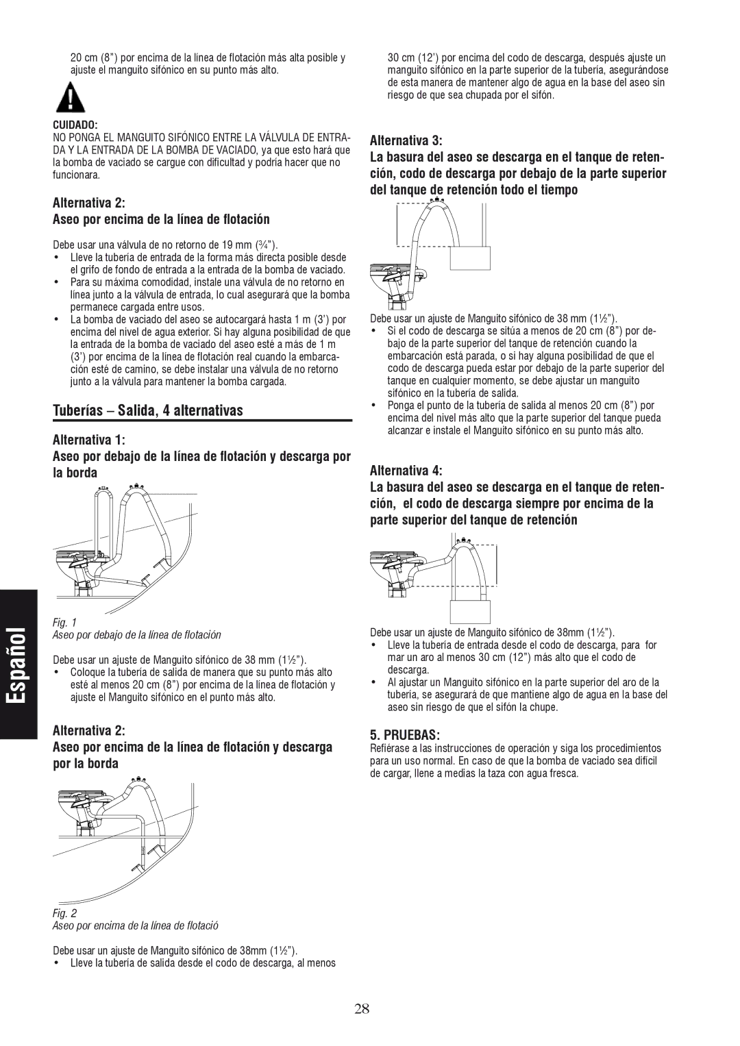 Johnson Hardware IB-412 R01 Tuberías Salida, 4 alternativas, Alternativa Aseo por encima de la línea de flotación, Pruebas 