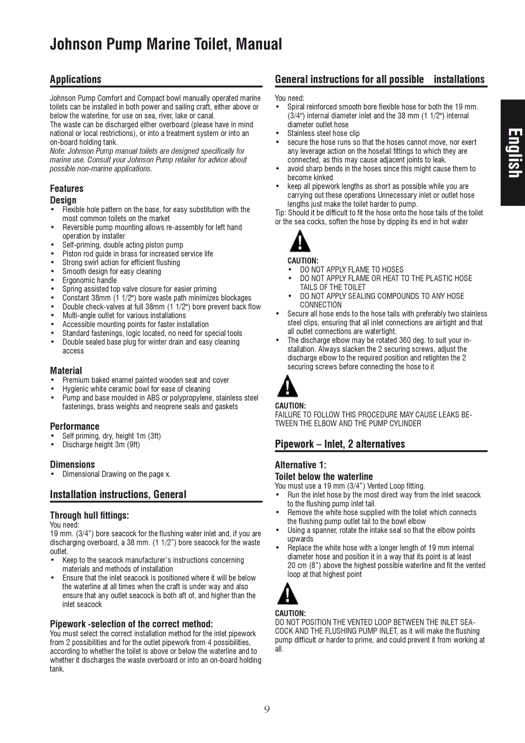 Johnson Hardware IB-412 R01 Applications, Installation instructions, General, Pipework Inlet, 2 alternatives 