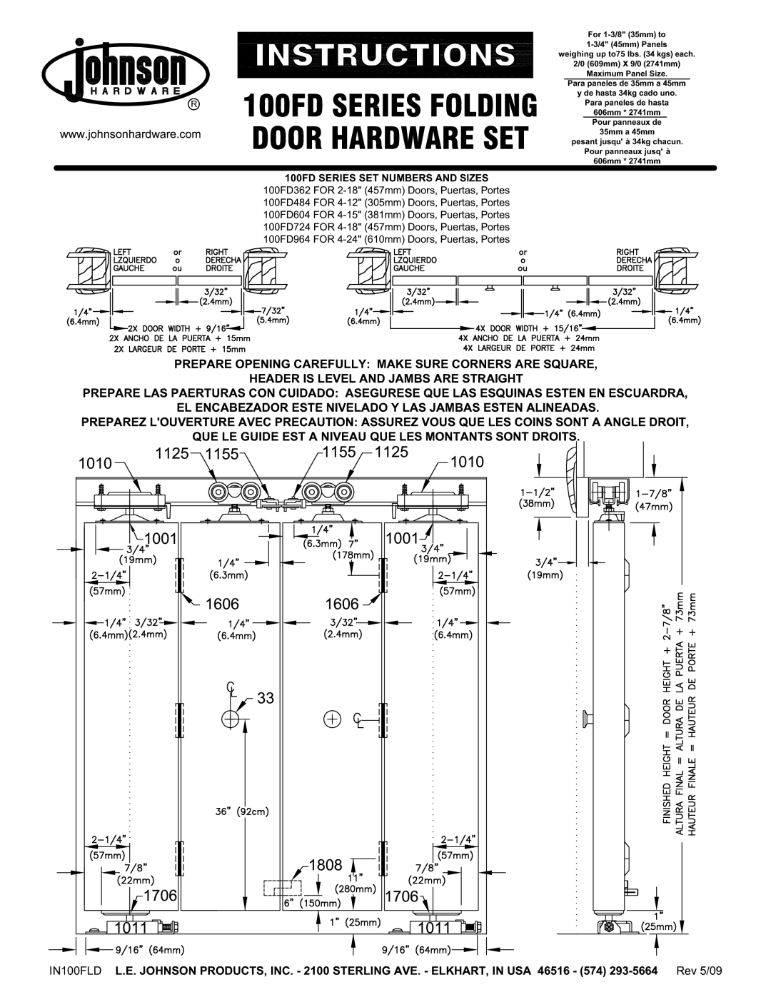 Johnson Hardware 100FD Series, IN100FLD manual 