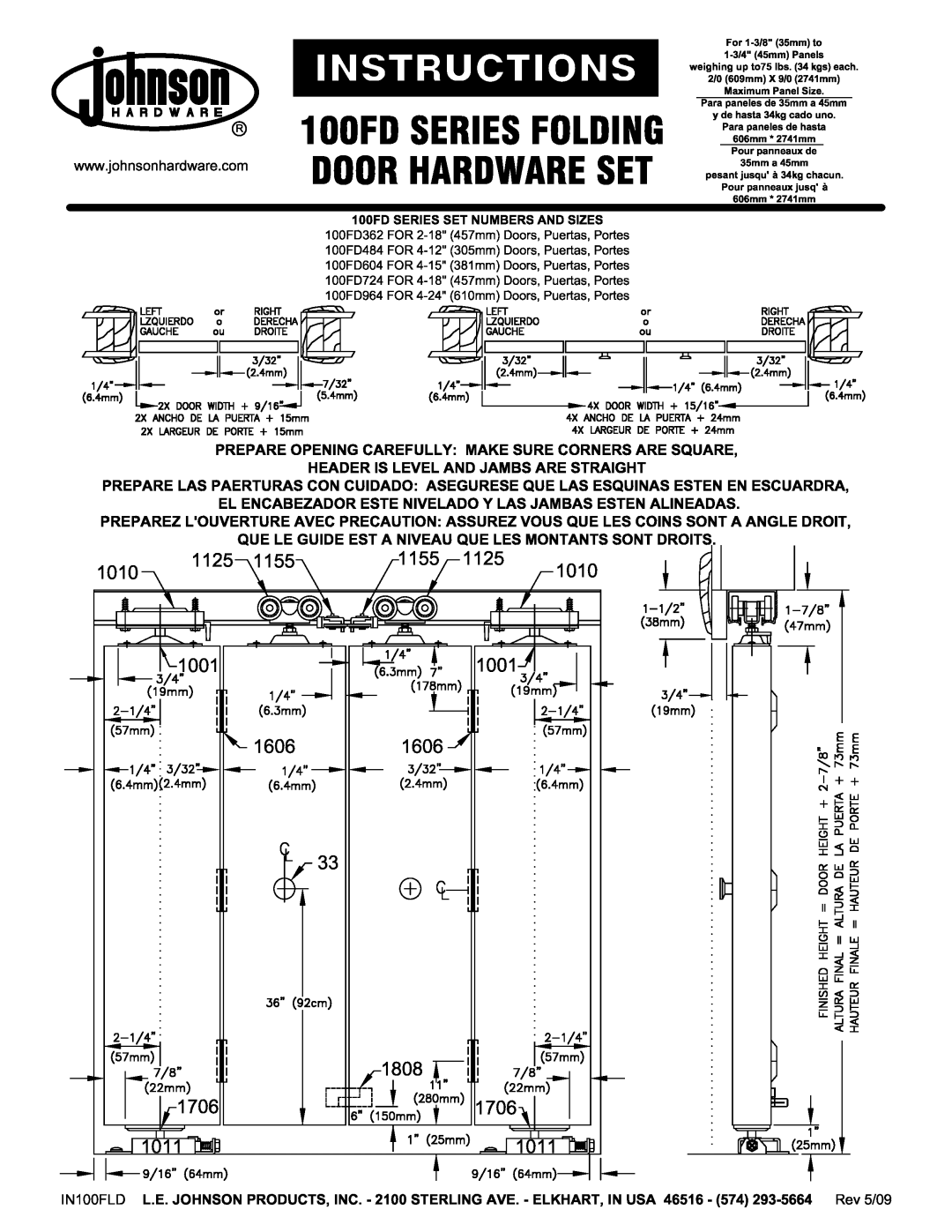 Johnson Hardware 100FD Series, IN100FLD manual 