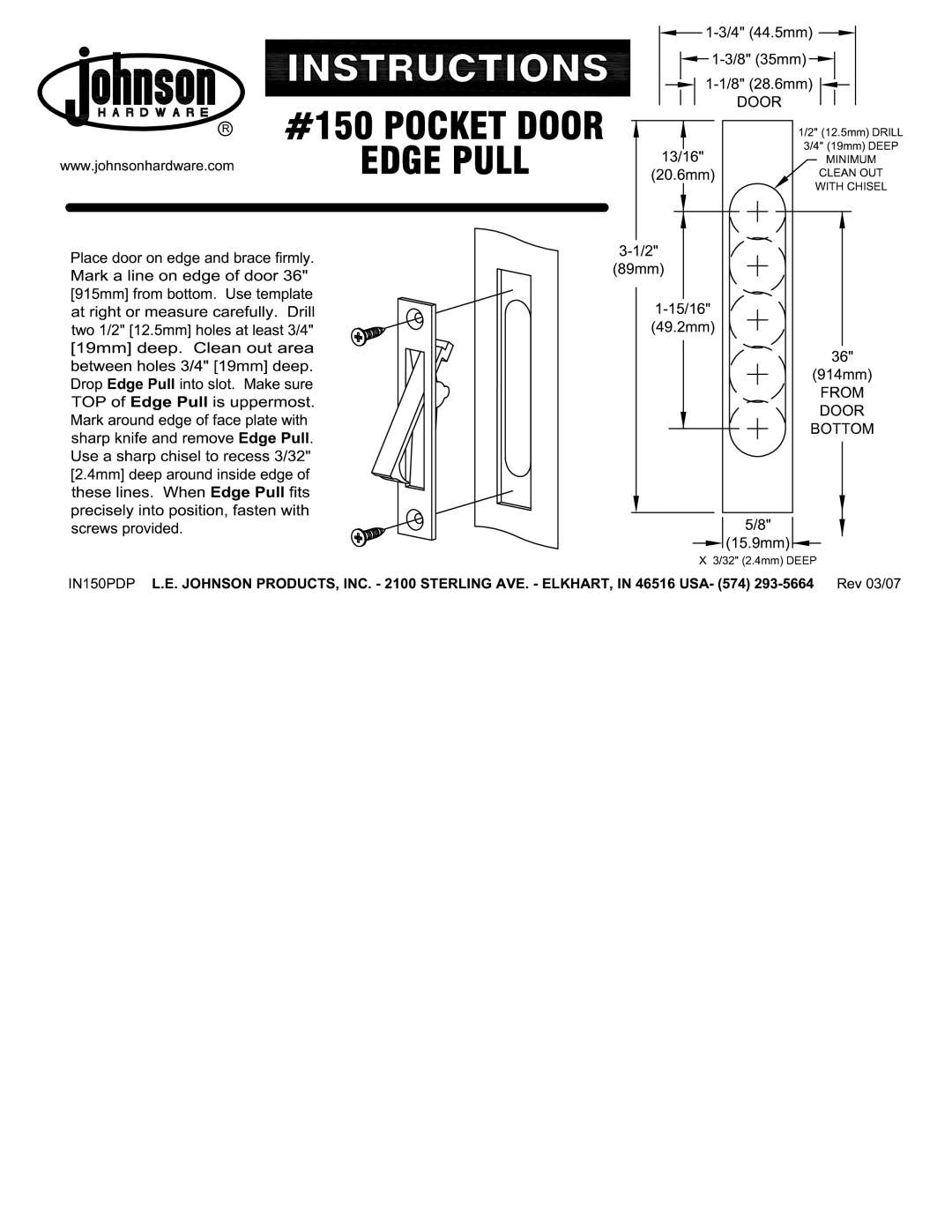 Johnson Hardware IN150PDP manual 