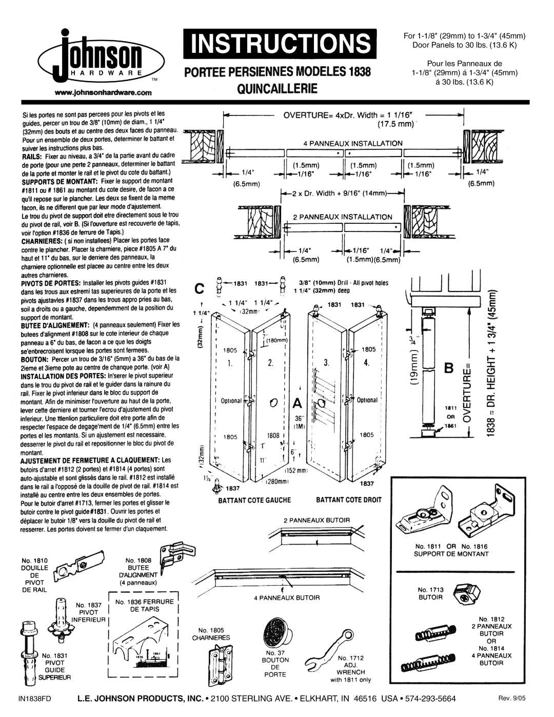 Johnson Hardware IN1838FD, 1838 Series manual Rev /05 