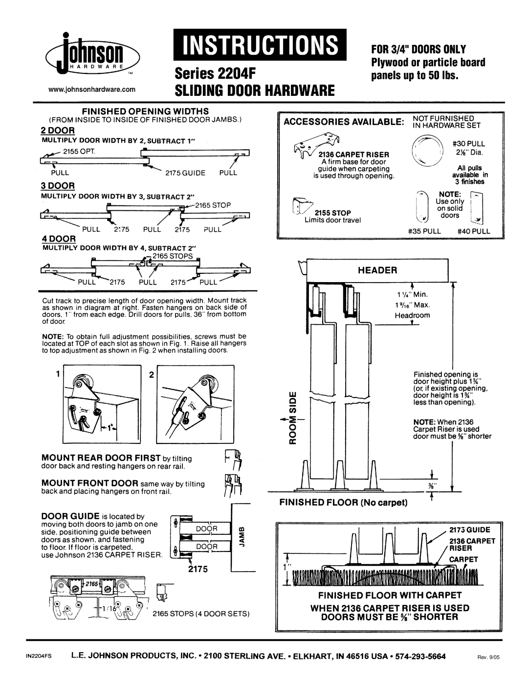 Johnson Hardware IN2204FS, Series 2204F manual Rev /05 