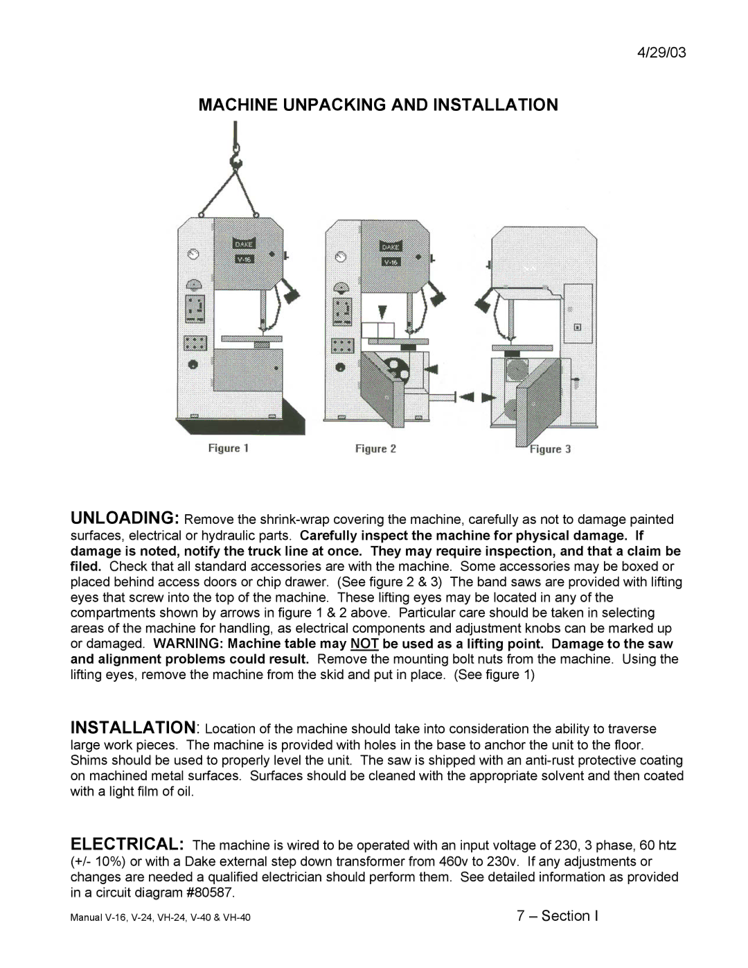 Johnson Hardware VH-24, V-24, E-16, V-40, VH-40, V-16, Johnson Vertical Band Saws Machine Unpacking and Installation 