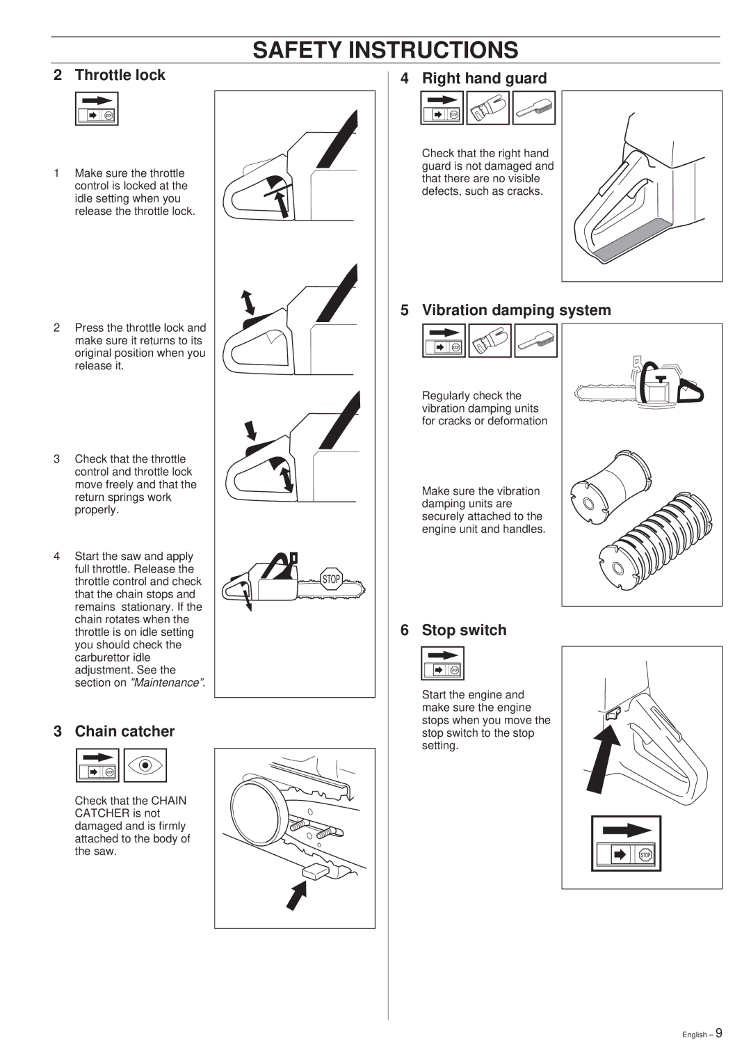 Jonsered 2050, 2045 manual Throttle lock 