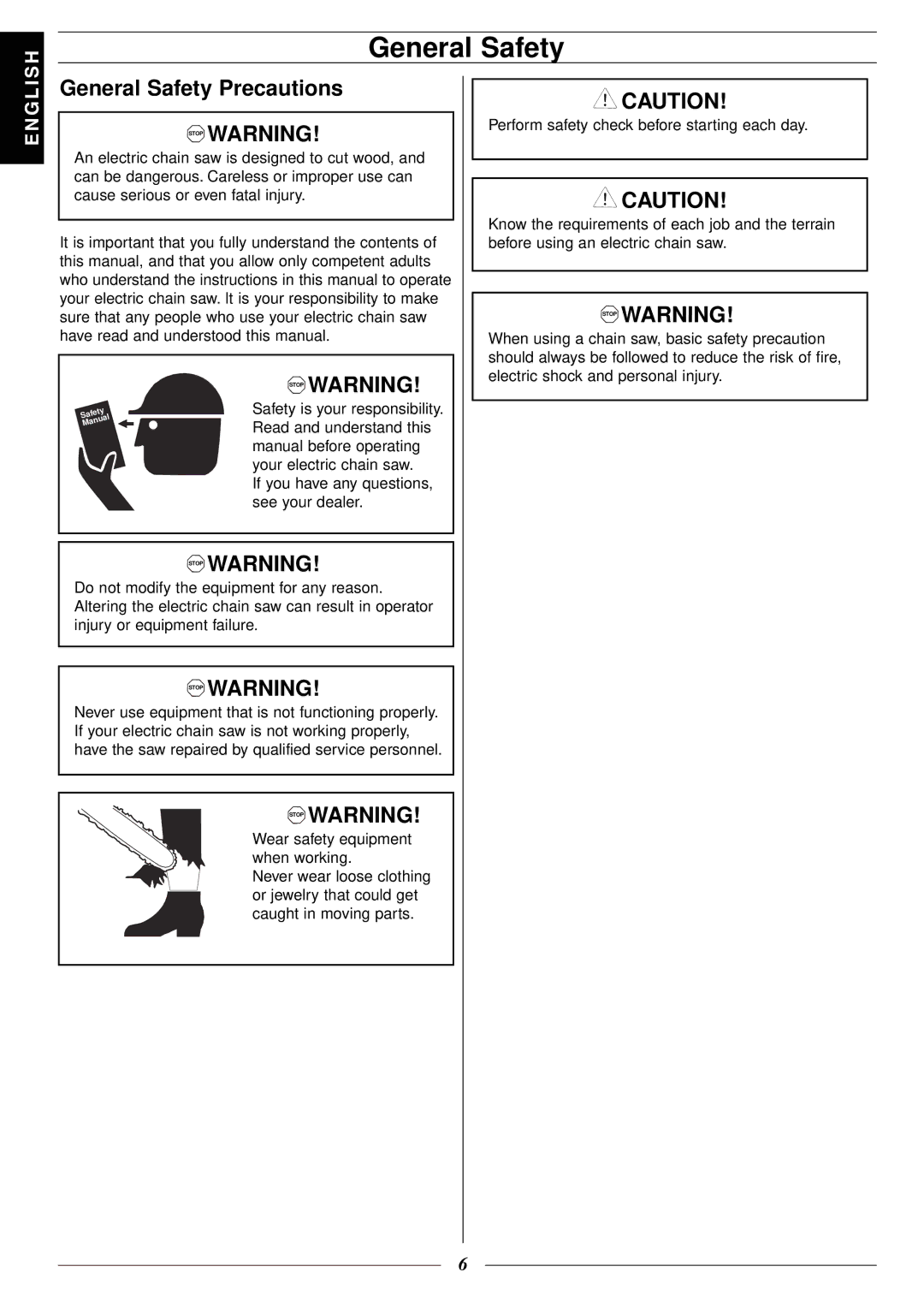 Jonsered 2116 EL manuel dutilisation General Safety Precautions 