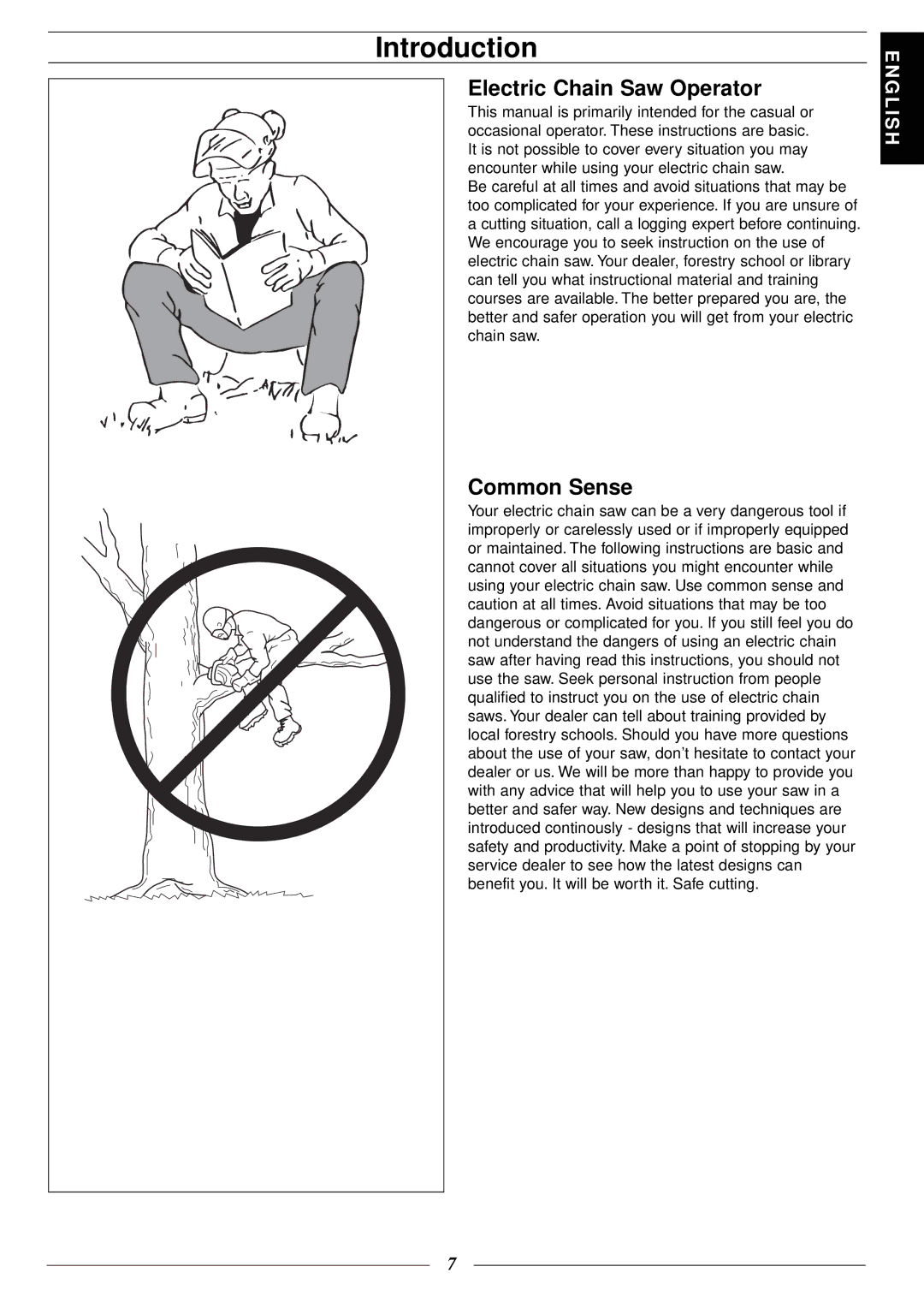 Jonsered 2116 EL manuel dutilisation Introduction, Electric Chain Saw Operator, Common Sense 