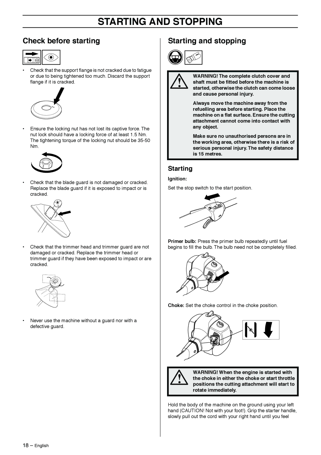 Jonsered 2125 manual Starting and Stopping, Check before starting, Starting and stopping 