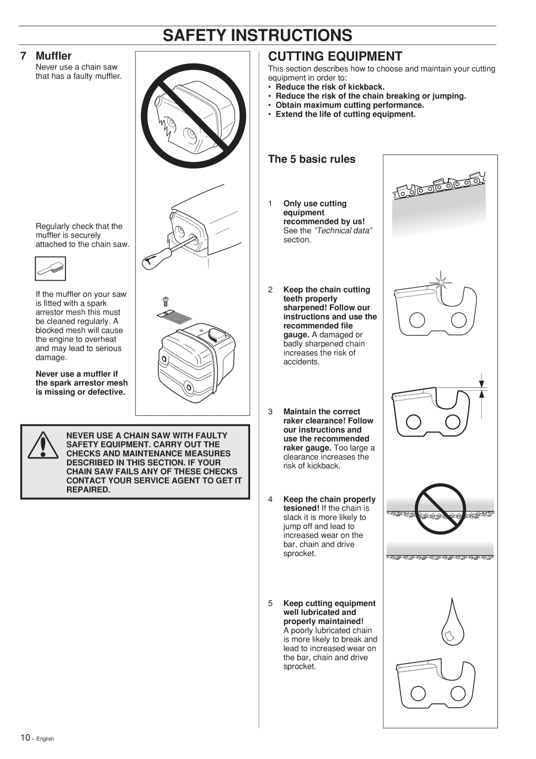 Jonsered 2145, 2141, 2150 manual Cutting Equipment, basic rules 