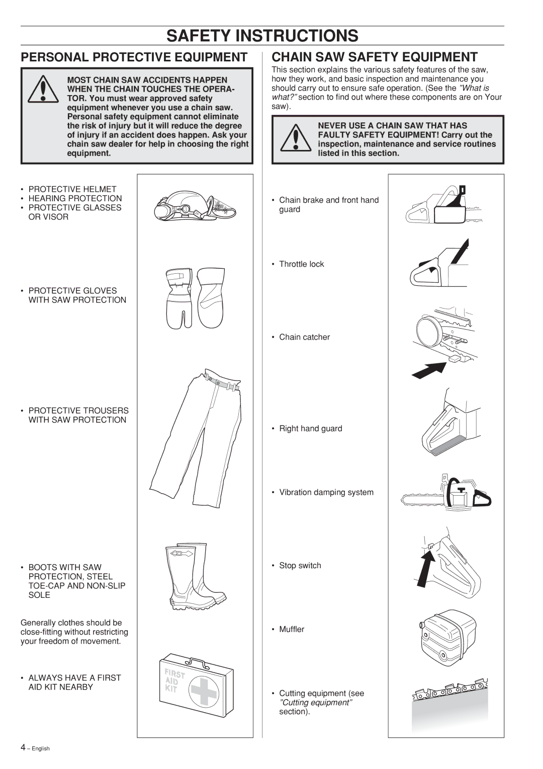 Jonsered 2145, 2141, 2150 manual Safety Instructions, Personal Protective Equipment 