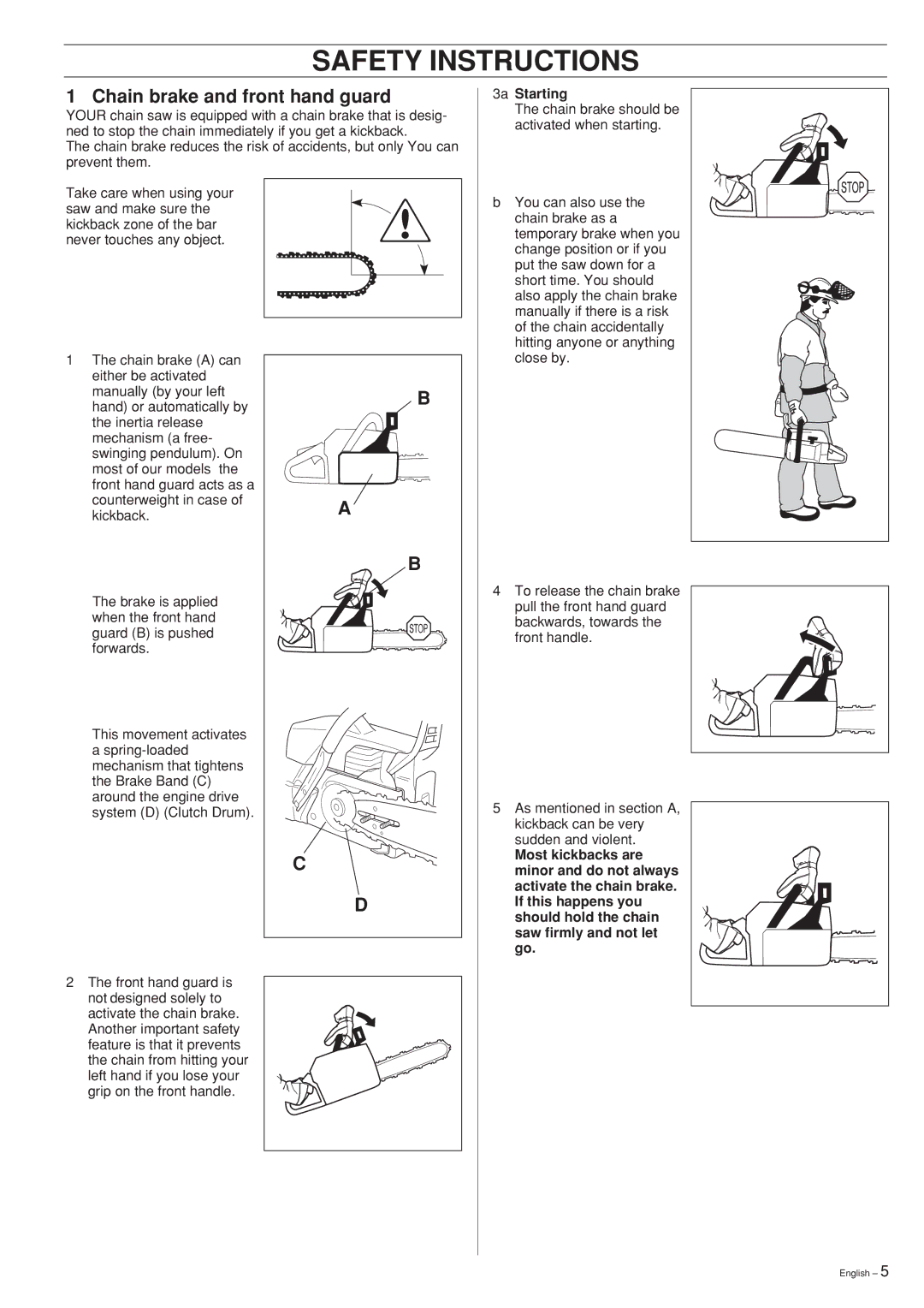 Jonsered 2150, 2141, 2145 manual Chain brake and front hand guard, 3a Starting 