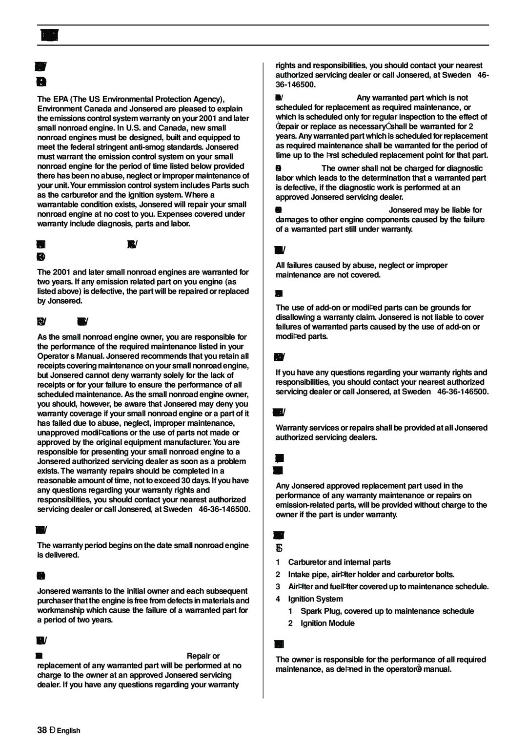 Jonsered 70C, 50C manual Federal Emission Control Warranty Statement, Your Warranty Rights and Obligations 