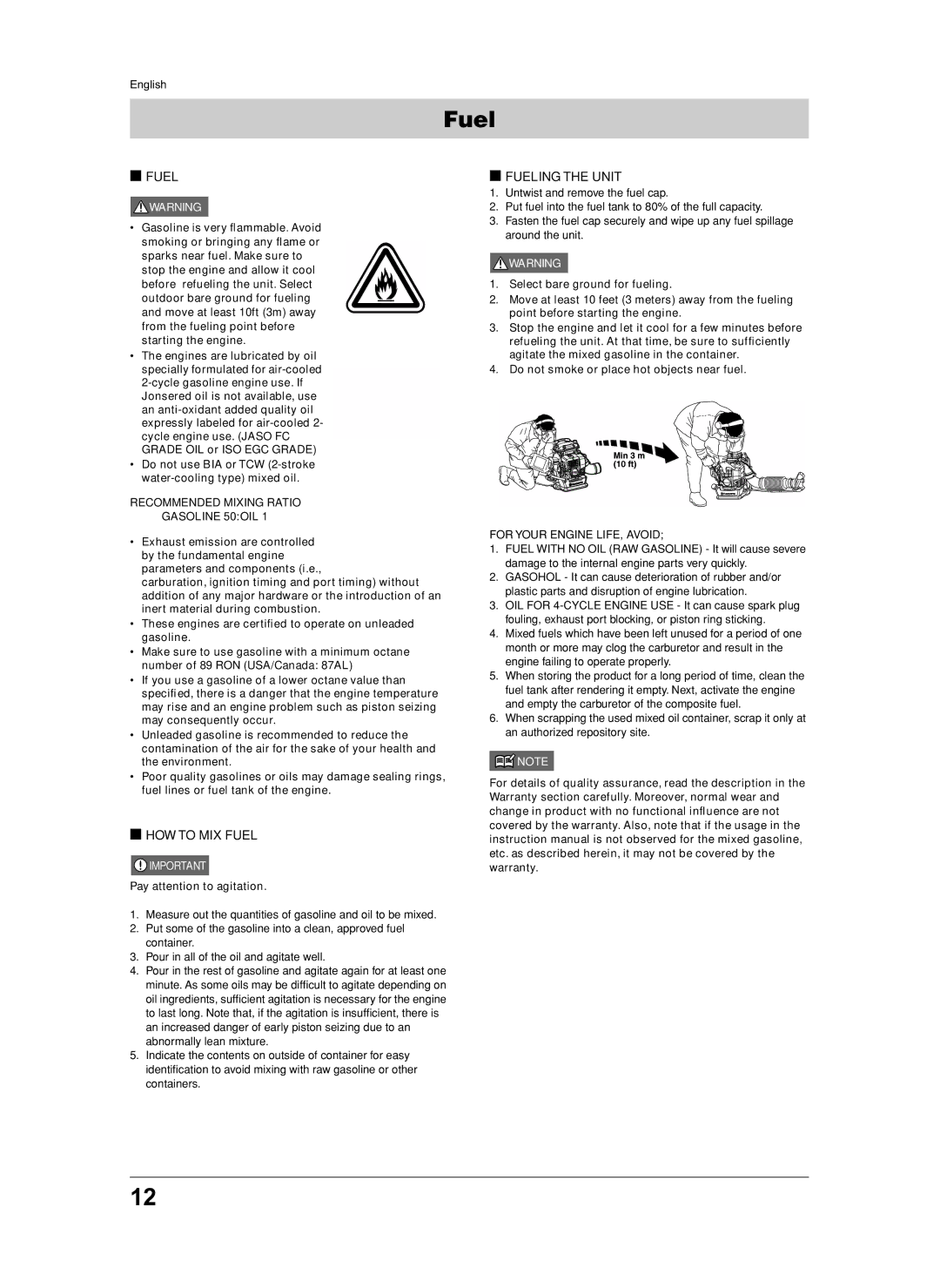 Jonsered BB2250 manual HOW to MIX Fuel, Fueling the Unit, Recommended Mixing Ratio Gasoline 50OIL 