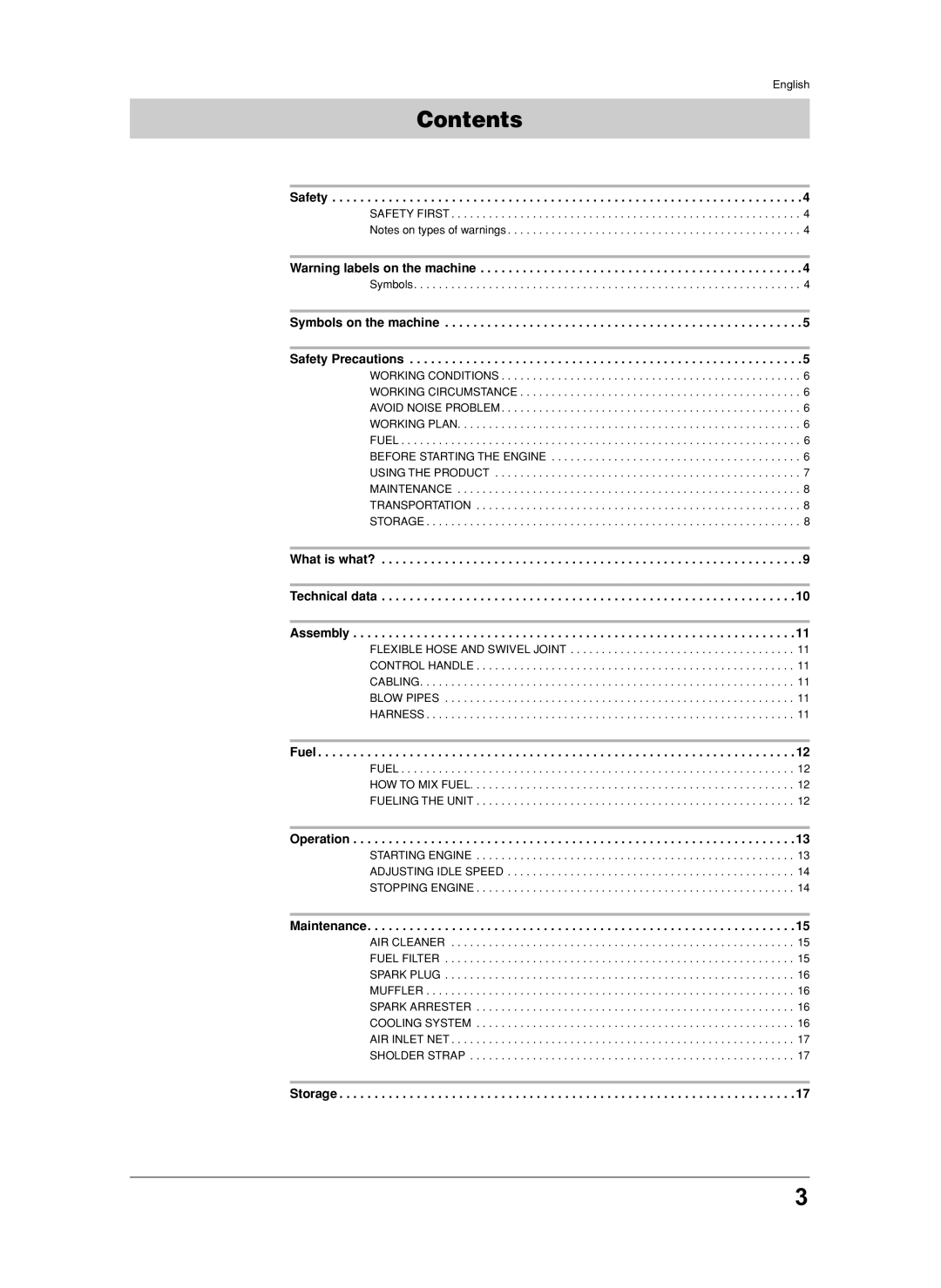 Jonsered BB2250 manual Contents 