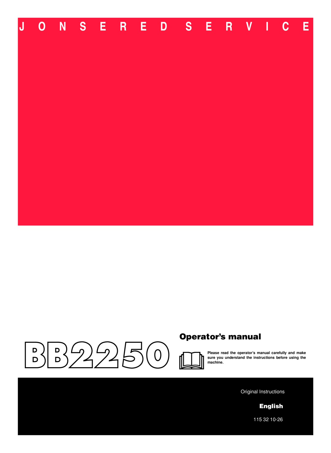 Jonsered BB2250 manual Operator’s manual, English, Original Instructions, 115 
