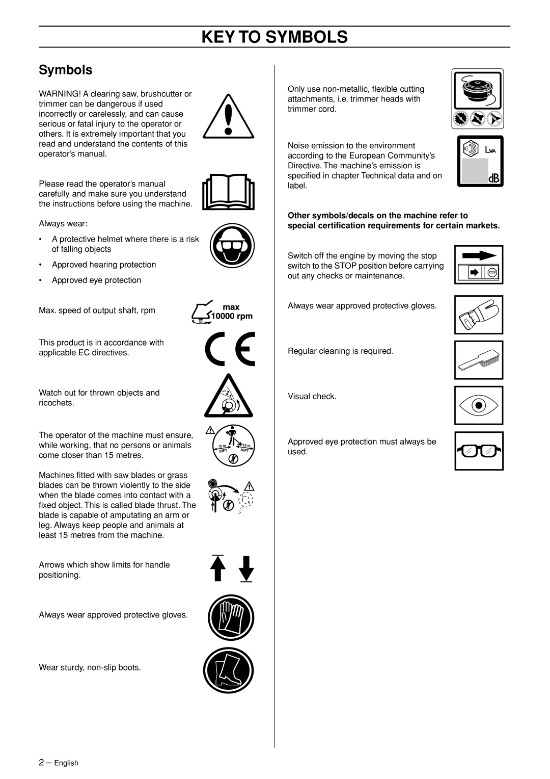 Jonsered BC2043, BC2053 manual KEY to Symbols 