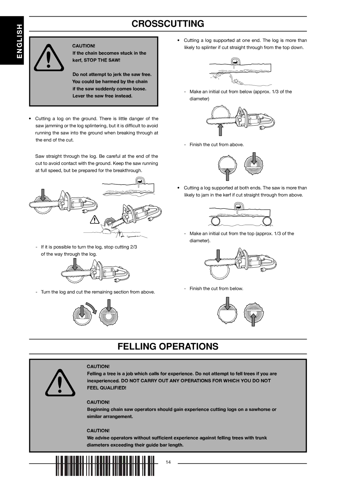 Jonsered CS 2121 EL, CS 2117 EL manual Crosscutting, Felling Operations 