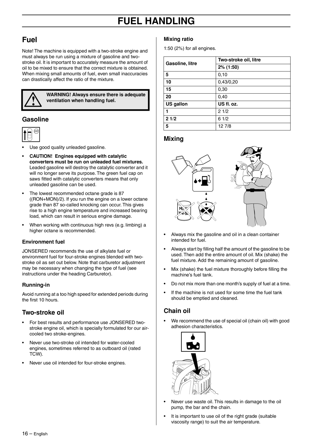 Jonsered CS 2135T manual Fuel Handling 