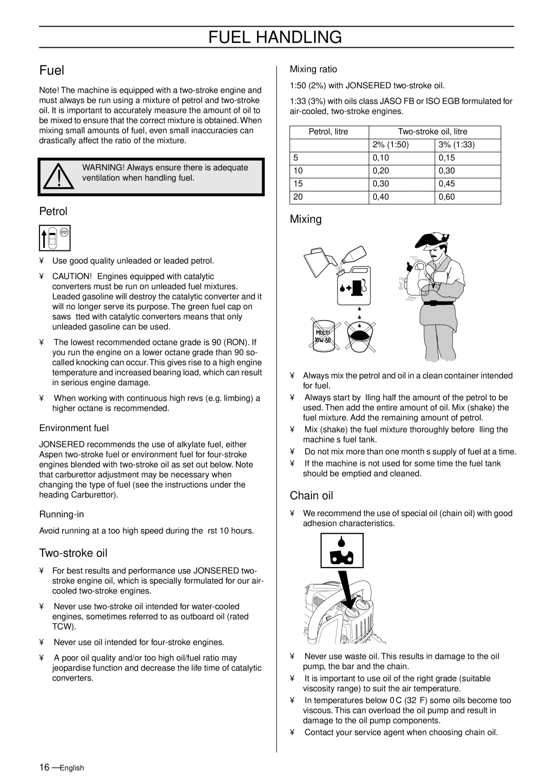 Jonsered CS 2139T manual Fuel Handling 