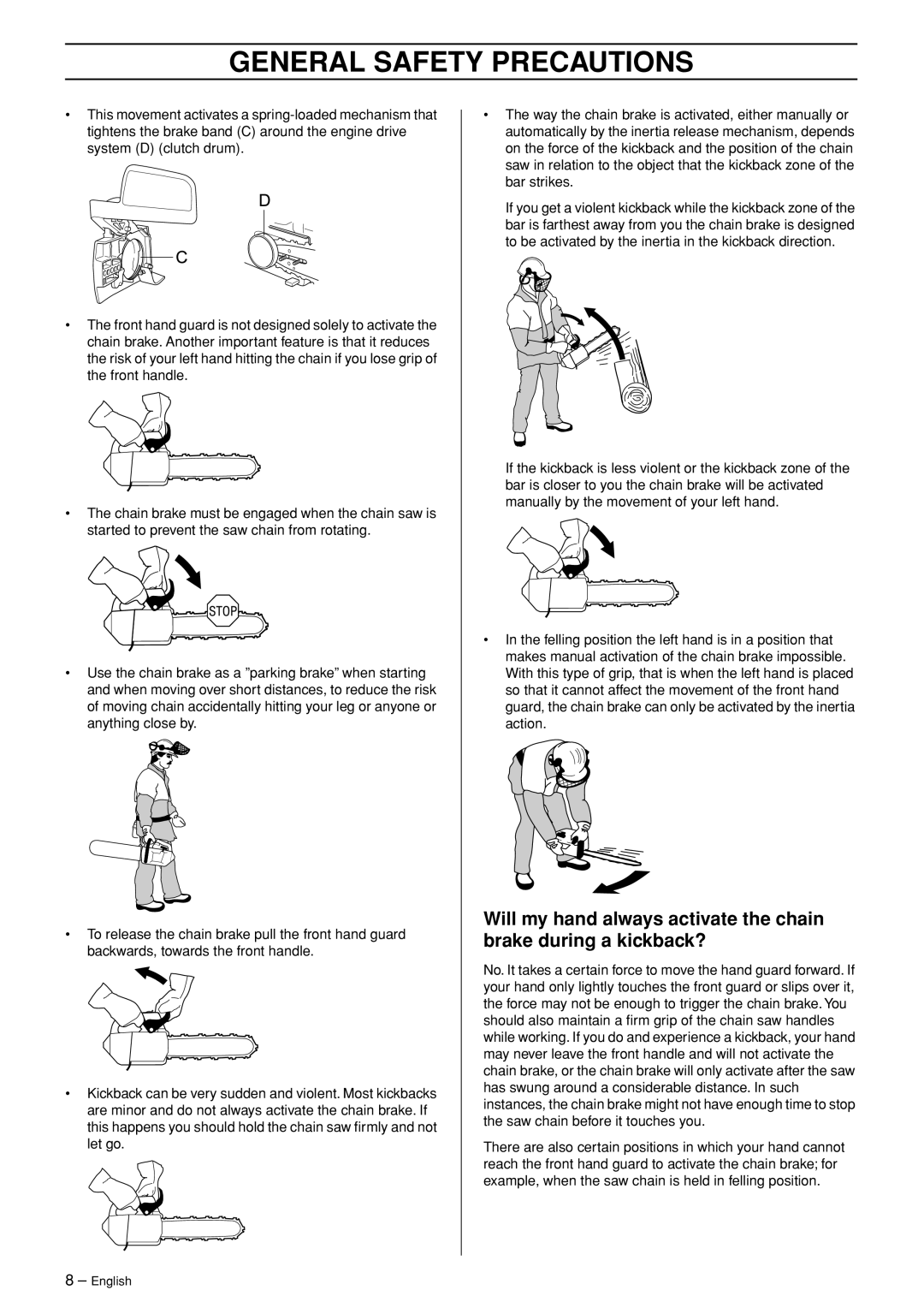 Jonsered CS 2139T manual General Safety Precautions 