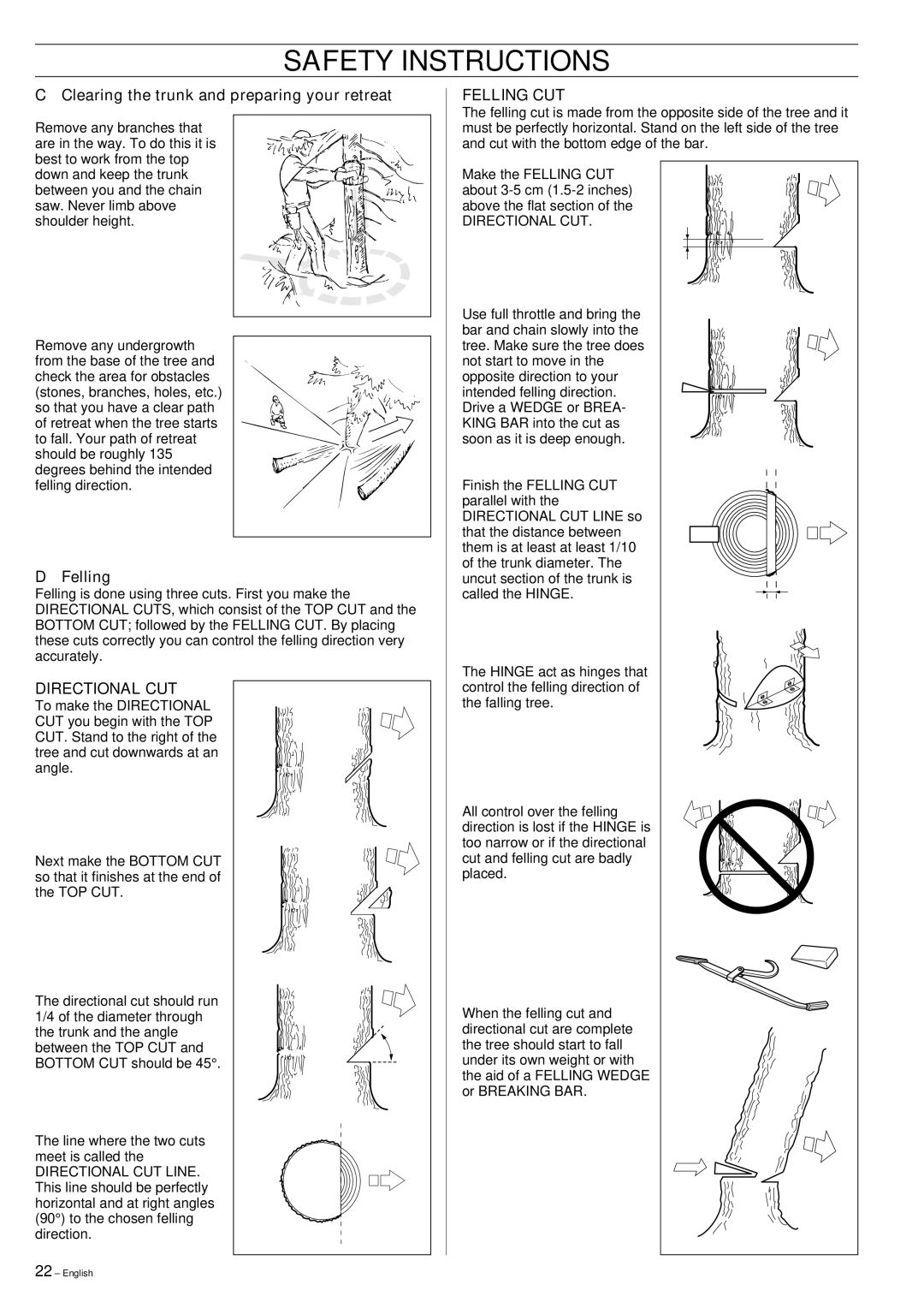 Jonsered CS 2150, CS 2141, CS 2145 manual Clearing the trunk and preparing your retreat, Felling 